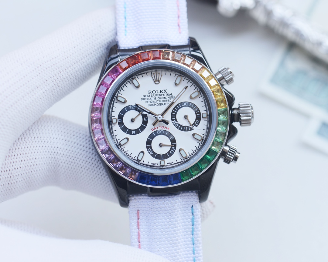 Rolex Cosmograph Daytona Rainbow - Gemstone Bezel White Dial Chronograph Watch, 40mm, Calibre 4130 Movement
