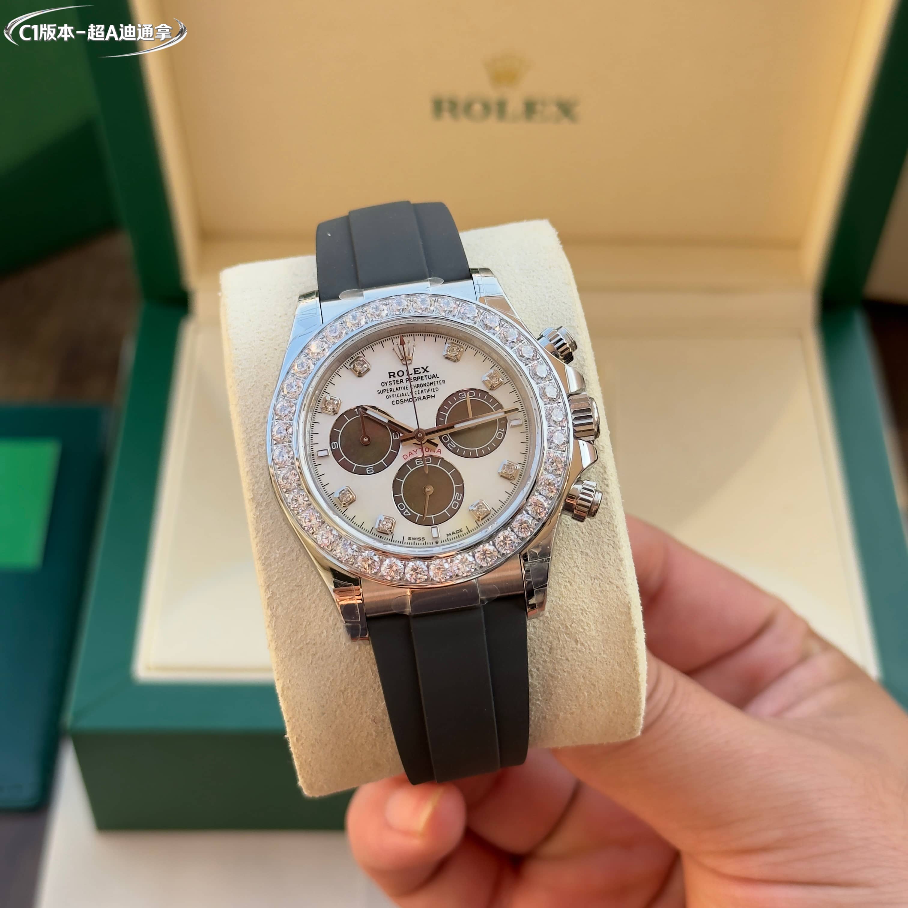 Rolex Daytona Pearl - White Dial Diamond - Bezel Stainless Steel Chronograph Watch, 40mm, DanDong 4130 Movement
