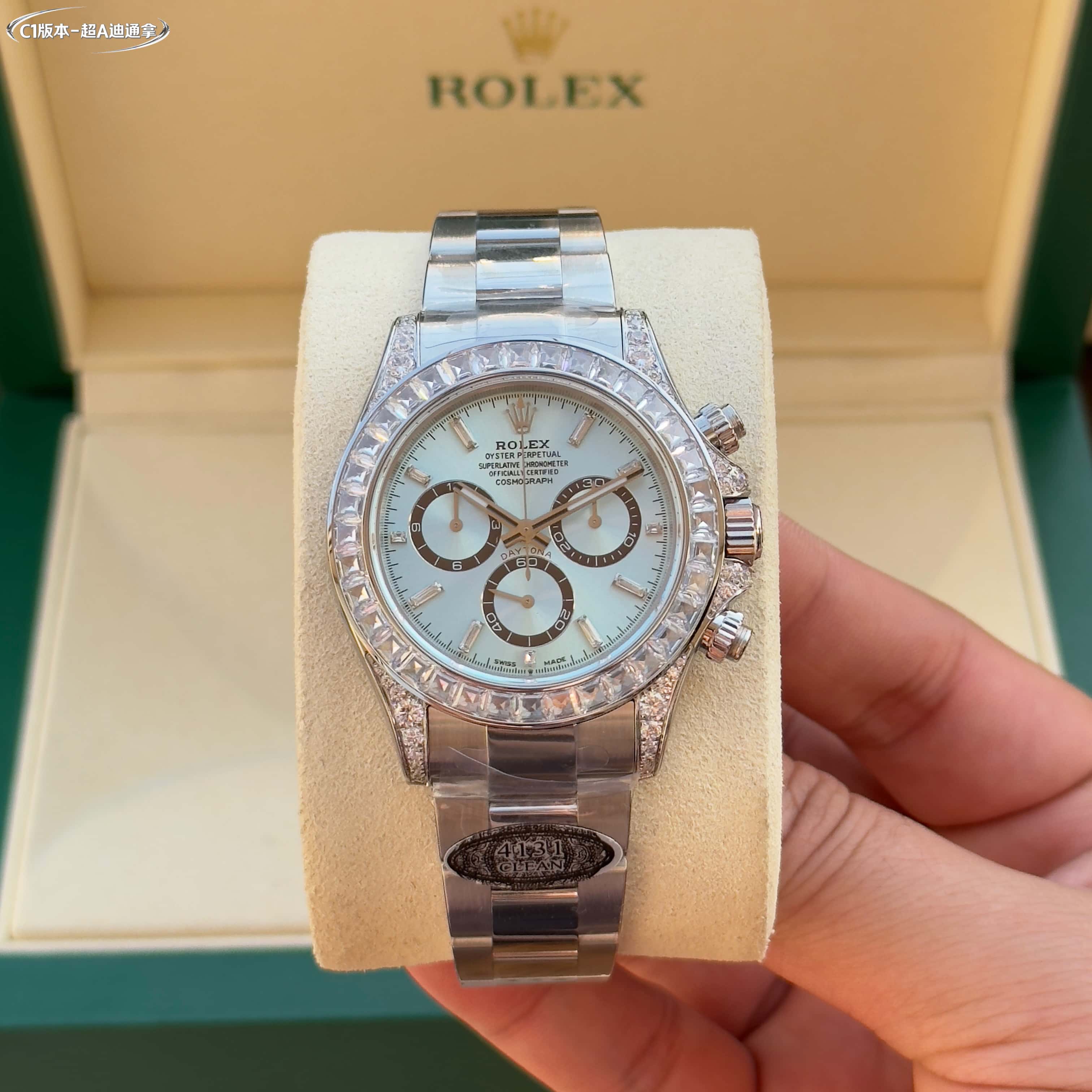 Rolex Daytona Pearl - White Dial Baguette Diamond - Set Stainless Steel Chronograph Watch, 40mm, DanDong 4131 Movement