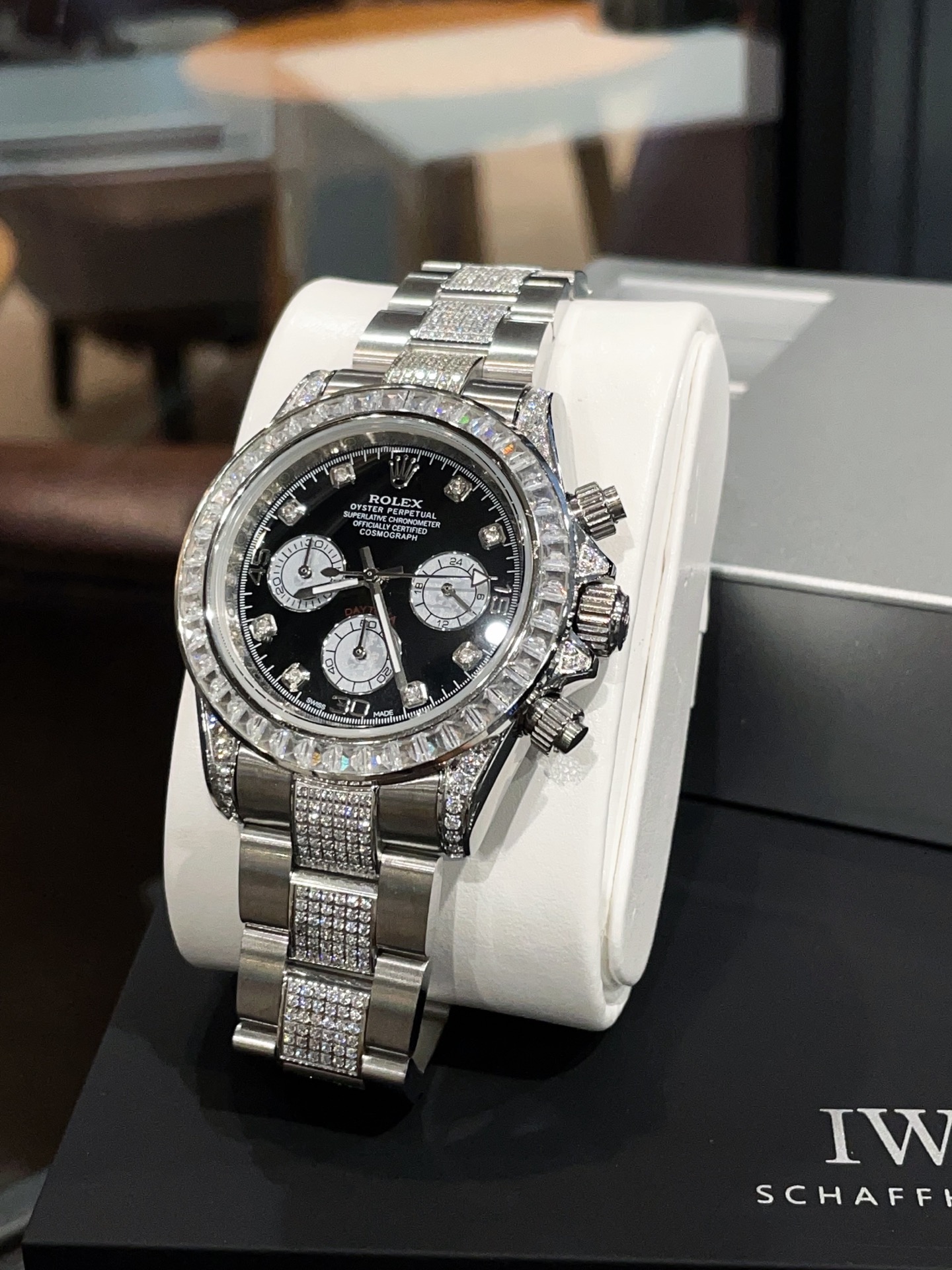 Rolex Daytona Black Dial Diamond - Encrusted Stainless Steel Chronograph Watch, 40mm, Calibre 4130 Movement