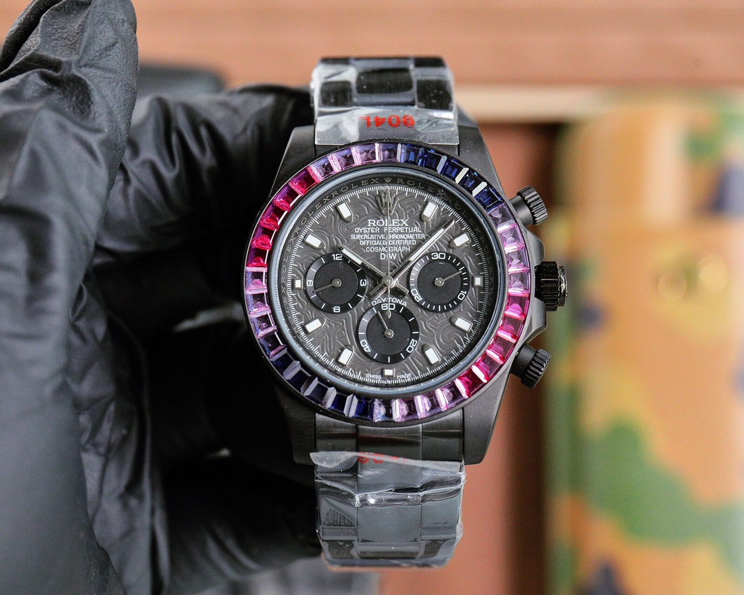 Rolex Daytona Custom Splash - Print Dial Color - Gem - Set Black PVD Watch, 40mm, Calibre 4130 Movement