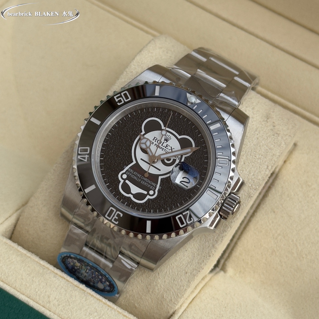 Rolex Submariner Bearbrick - Themed Black Dial Black Cerachrom Bezel Stainless Steel Watch, 40mm, Calibre 3235 Movement