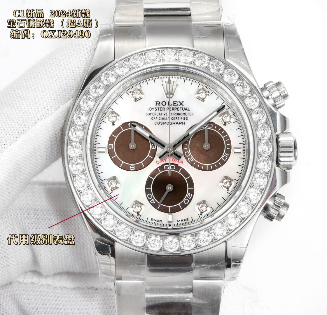 Rolex Daytona Mother - of - Pearl Dial Diamond - Set Stainless Steel Watch, 40mm, Calibre 4130 Movement