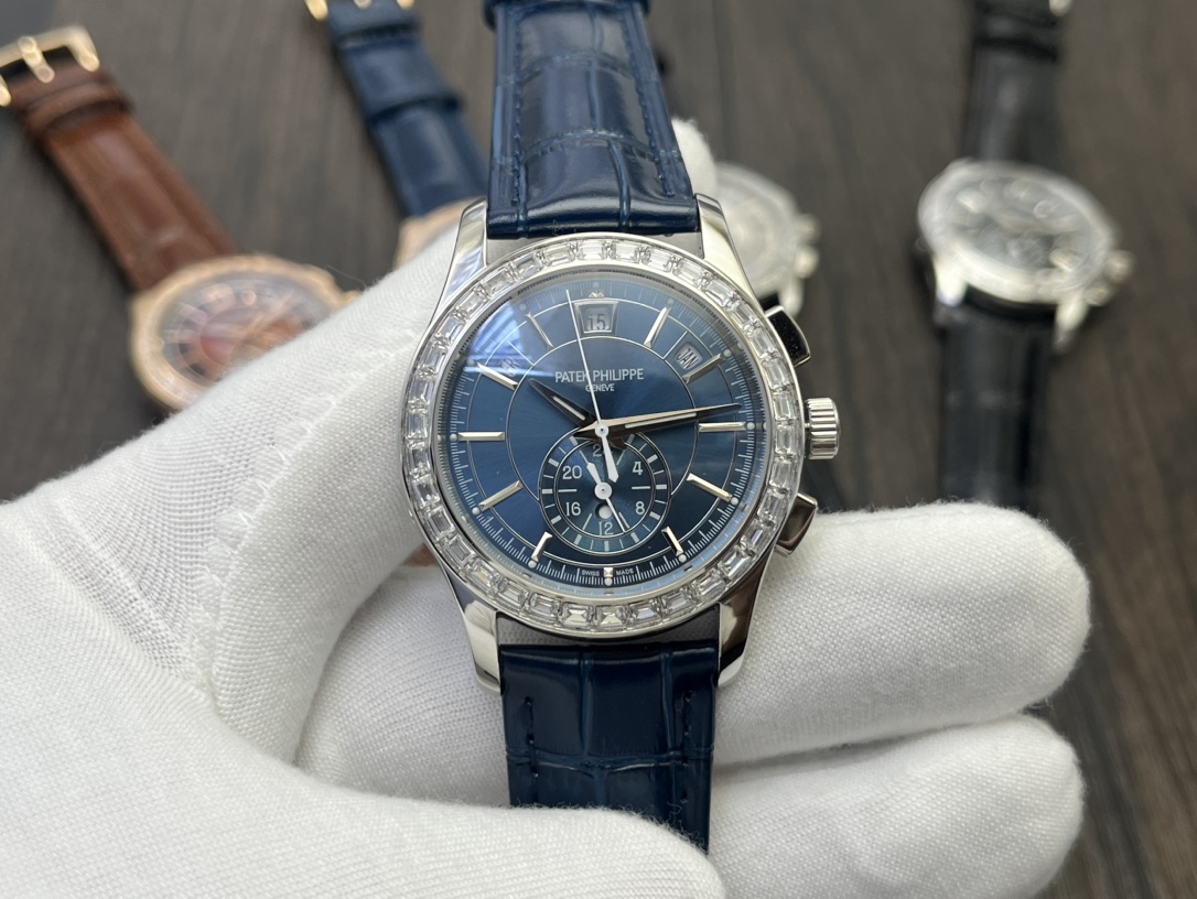Patek Philippe Complications Chronograph Blue Dial Stainless Steel Baguette Diamond - Set Watch, 40mm, Automatic Chronograph Movement