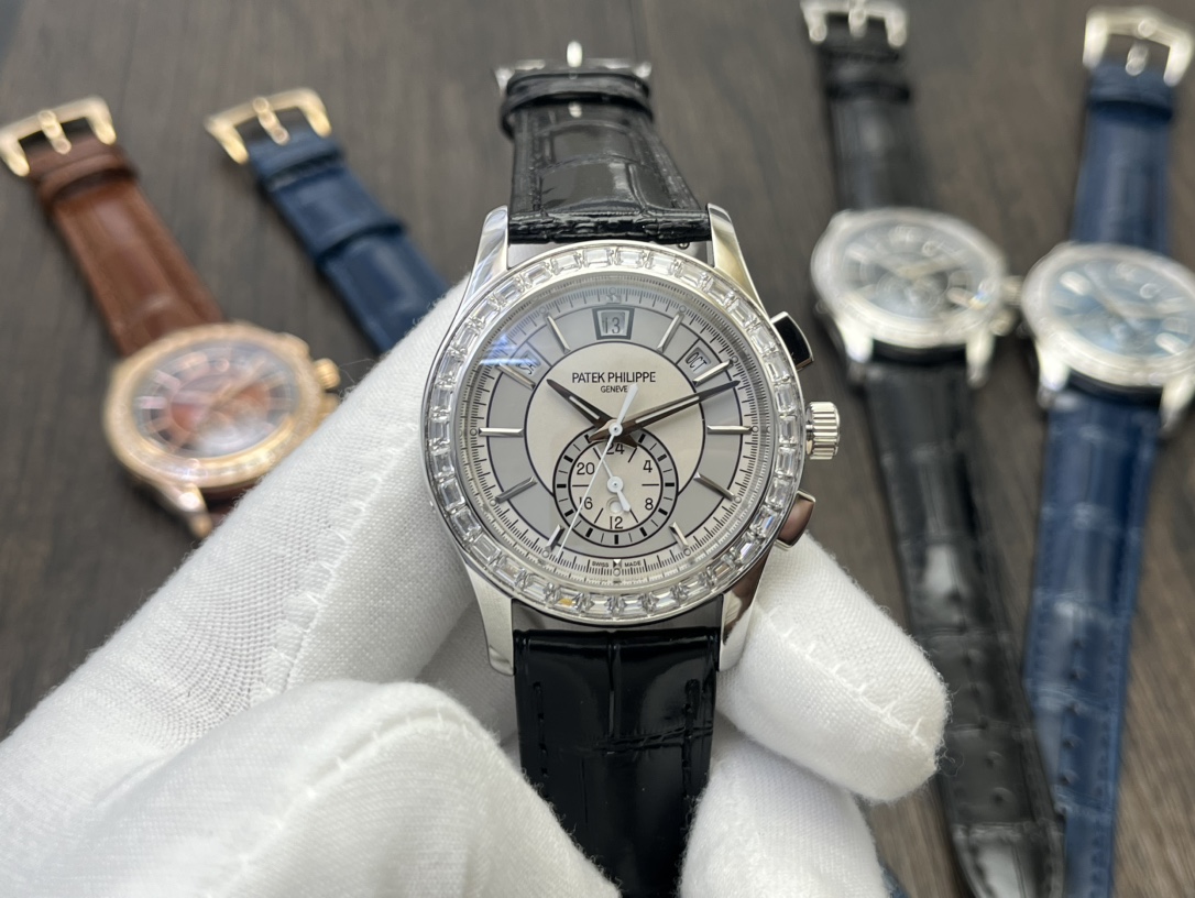 Patek Philippe Complications Chronograph Silver - Grey Dial Stainless Steel Baguette Diamond - Set Watch, 40mm, Automatic Chronograph Movement