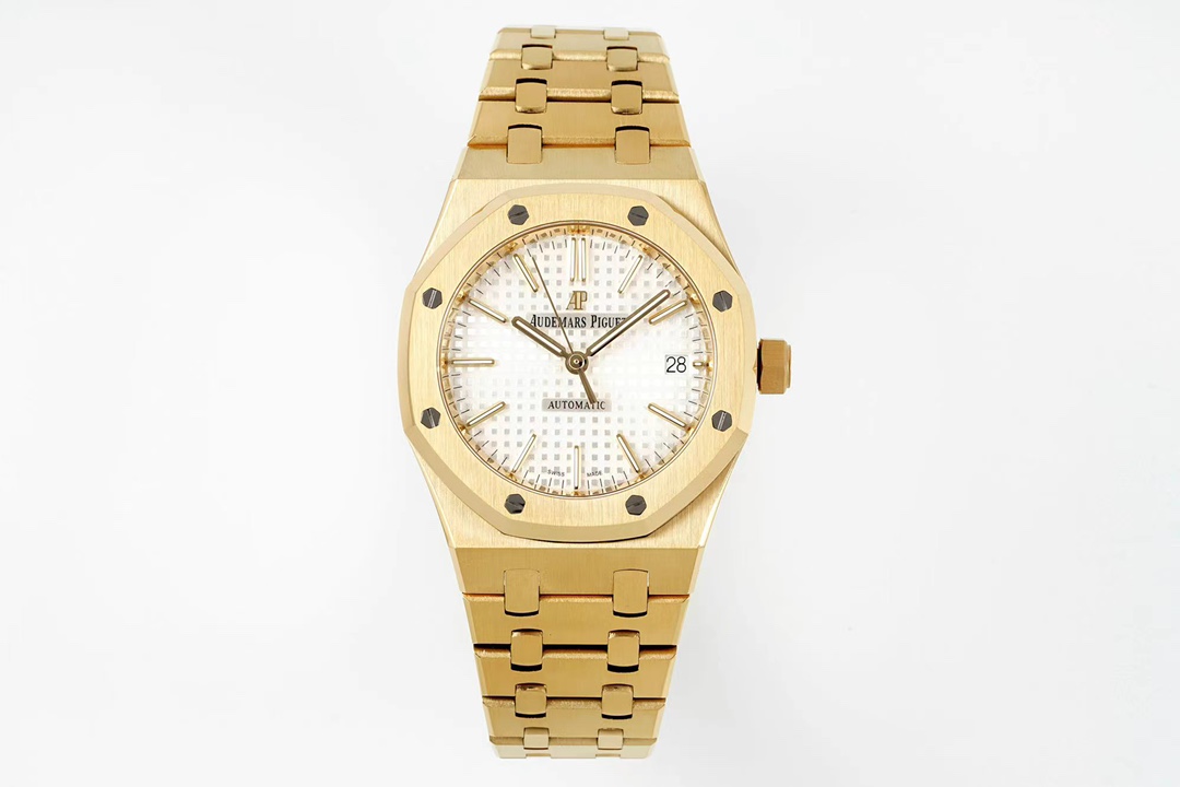Audemars Piguet Royal Oak Silver Tapisserie Dial 18K Yellow Gold Watch, 37mm, Calibre 3120 Movement