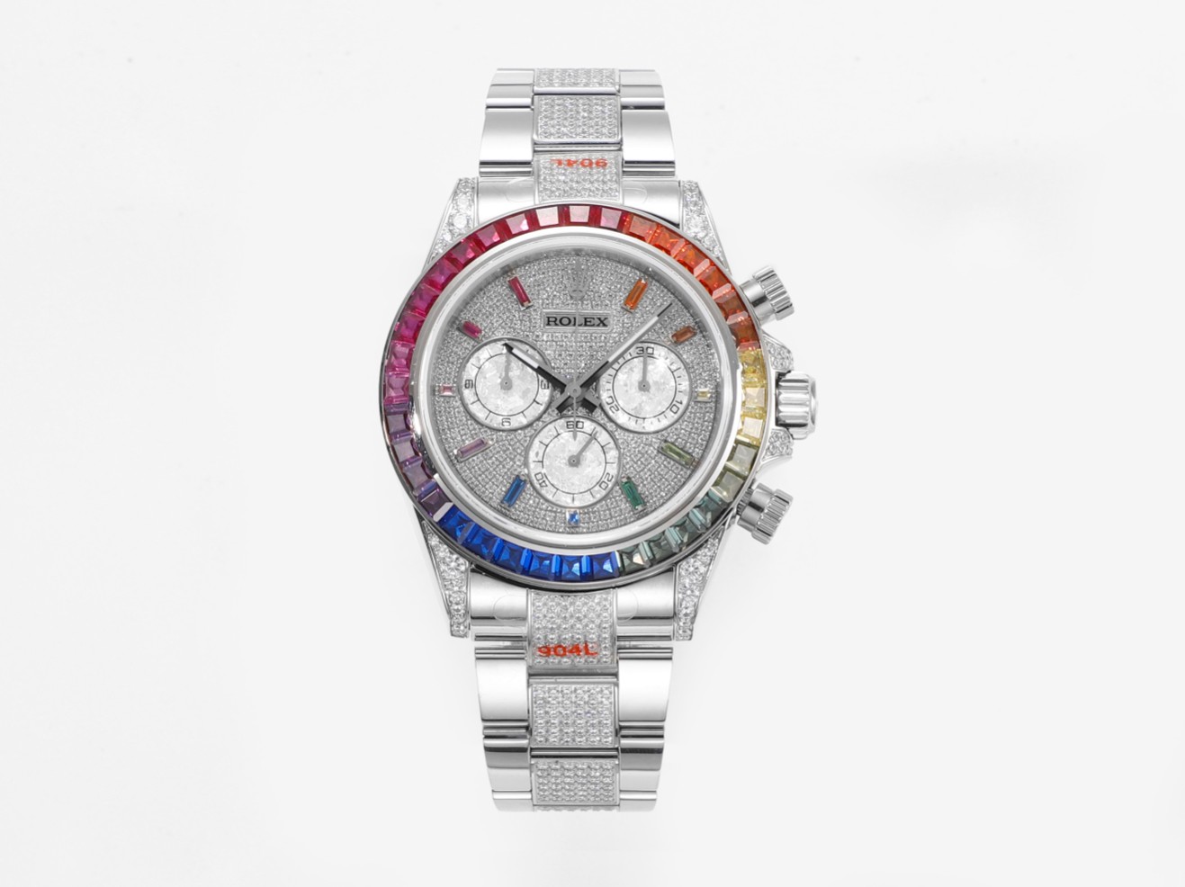 Rolex Daytona Rainbow Gem - Set Diamond - Paved Stainless Steel Bracelet Watch, 40mm, Calibre 4130 Movement
