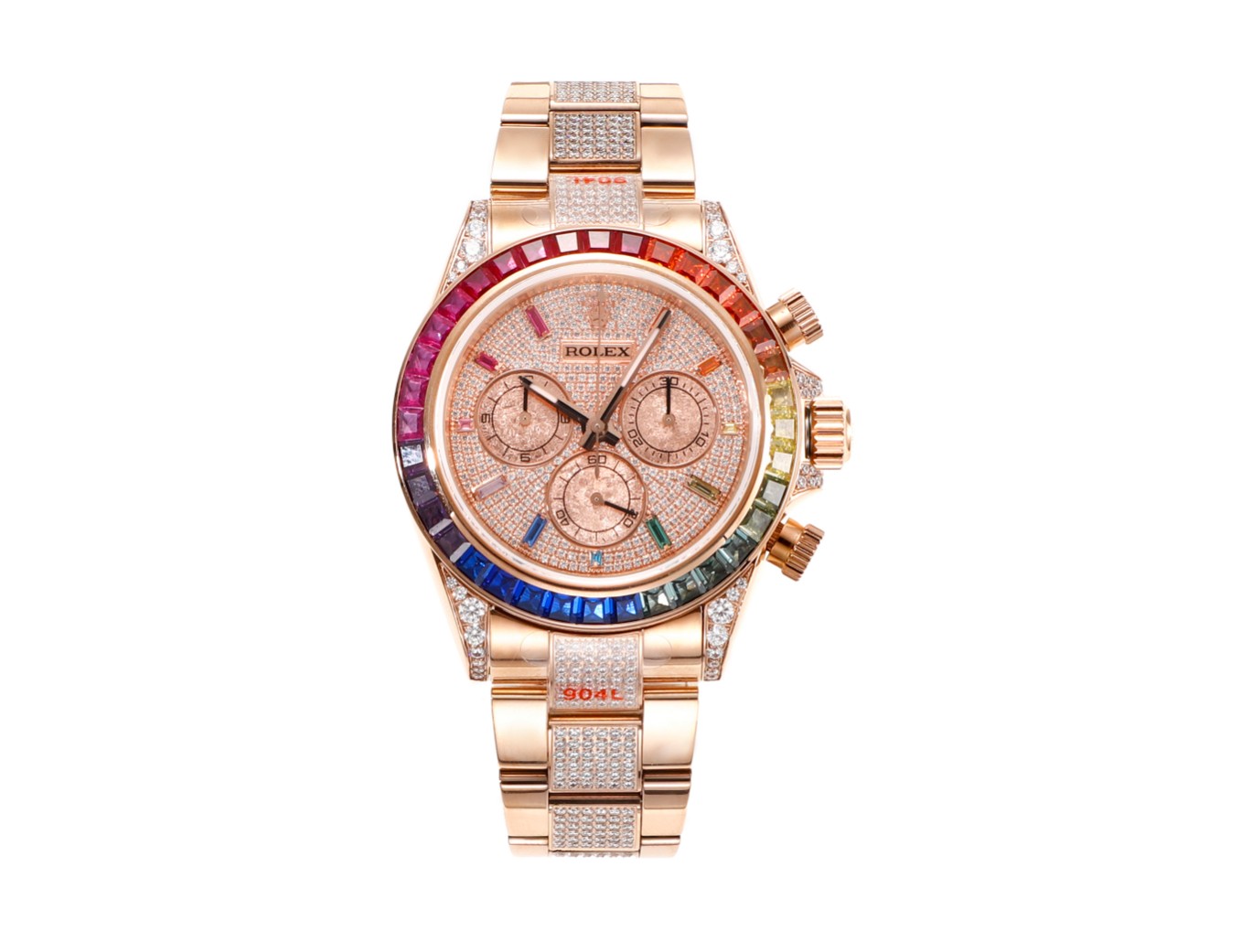 Rolex Daytona Rainbow Gem - Set Diamond - Paved 18K Rose Gold Bracelet Watch, 40mm, Calibre 4130 Movement