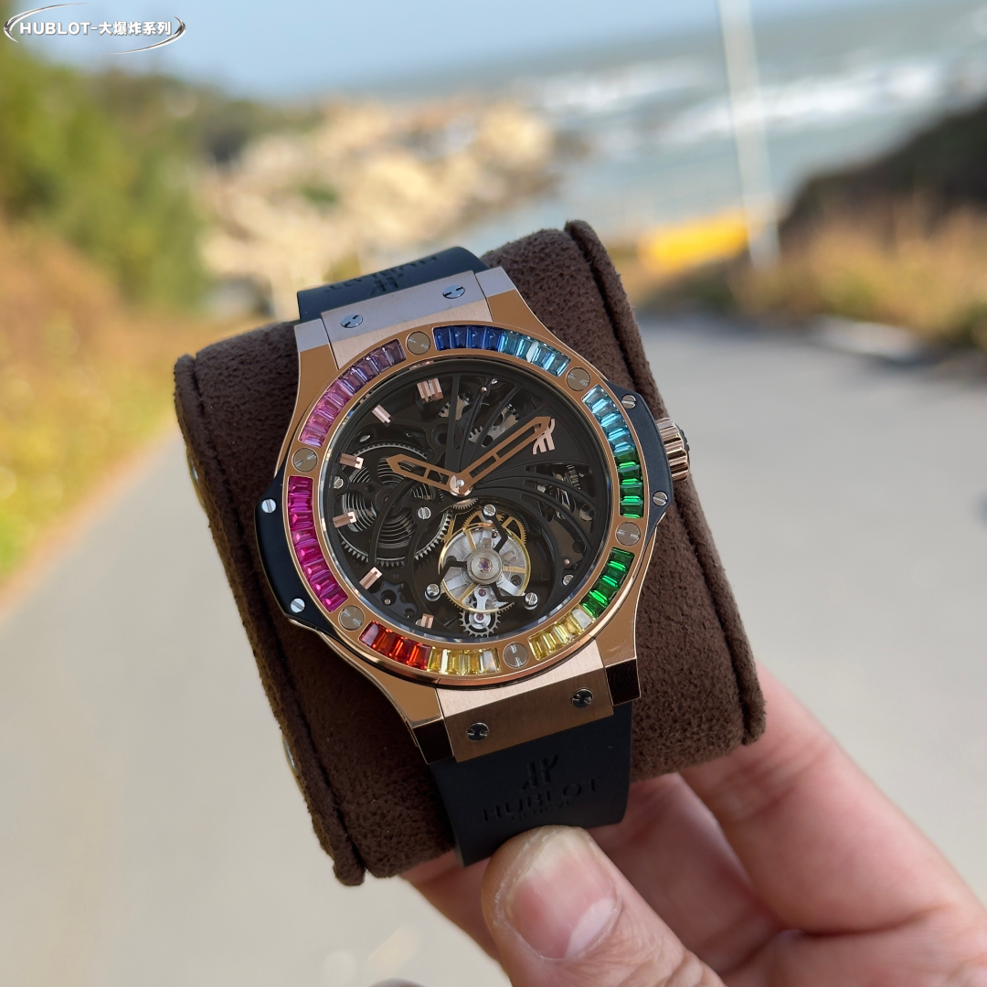 Hublot Big Bang Rainbow Skeleton Tourbillon 18K Rose Gold Watch, 45mm, Tourbillon Movement
