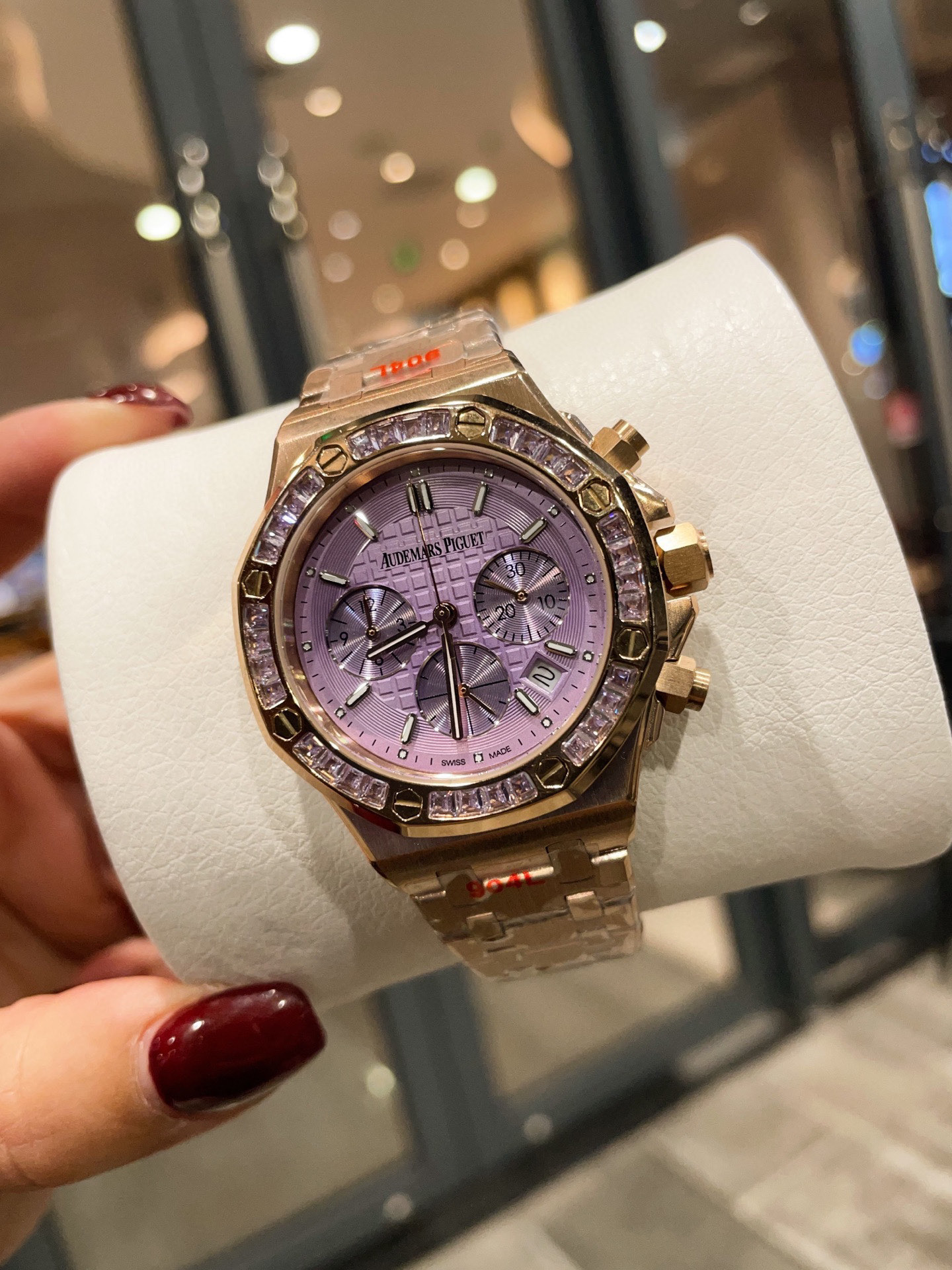 Audemars Piguet Royal Oak Chronograph Pink - Lavender Dial Diamond - Set Bezel 18K Rose Gold Bracelet Watch