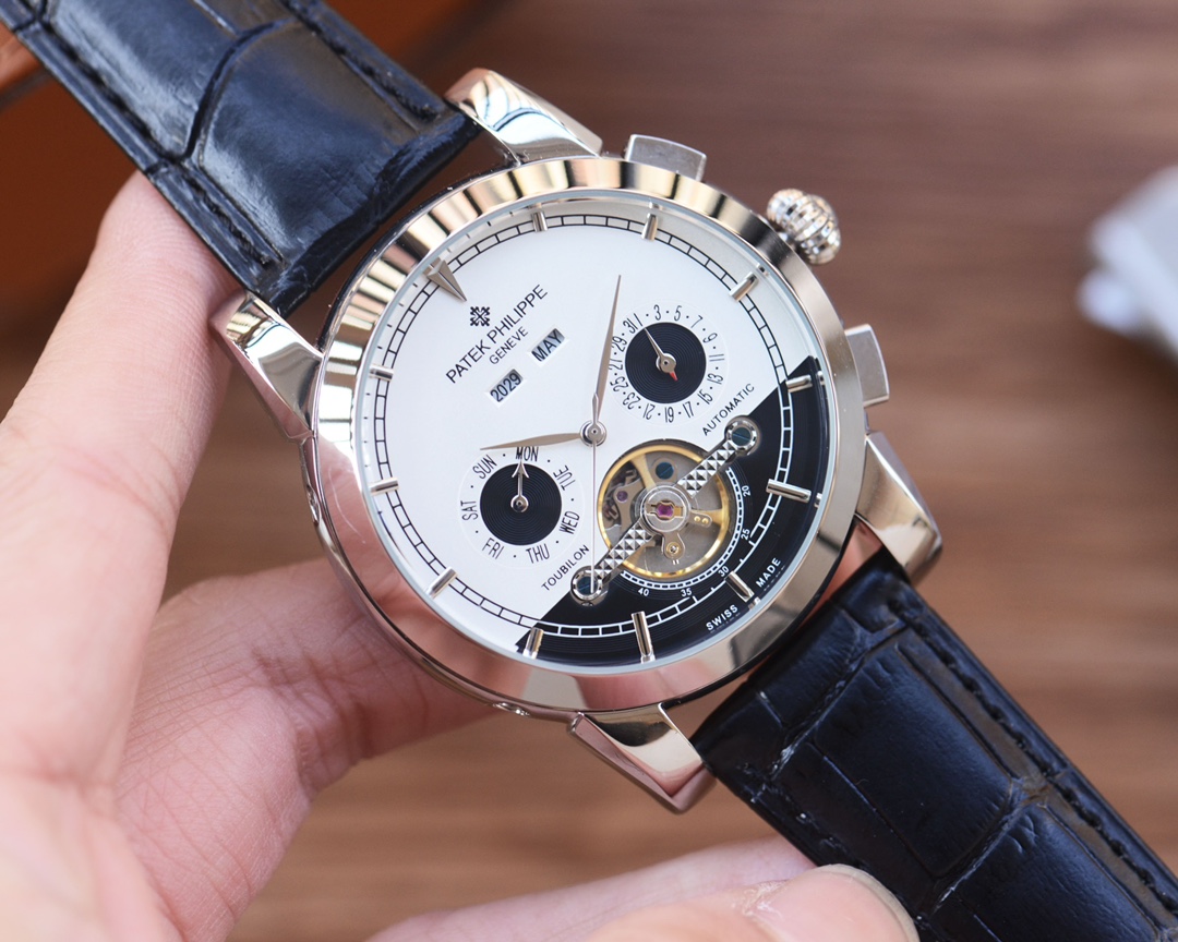 Patek Philippe Complicated Two - Tone Dial Tourbillon & Annual Calendar Automatic Watch, Alligator Leather Strap