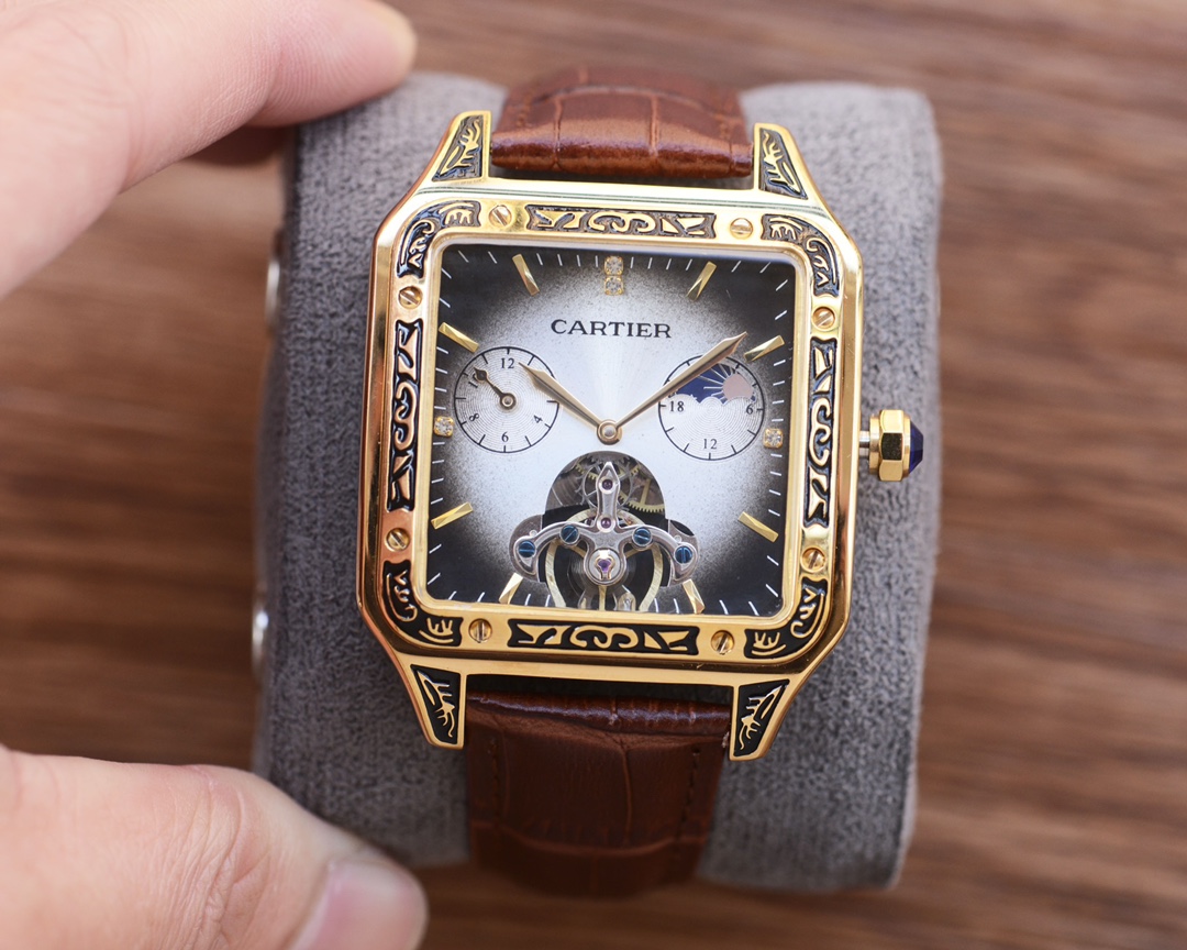 Cartier Custom Engraved Skeleton Tourbillon Square Watch, Automatic Movement