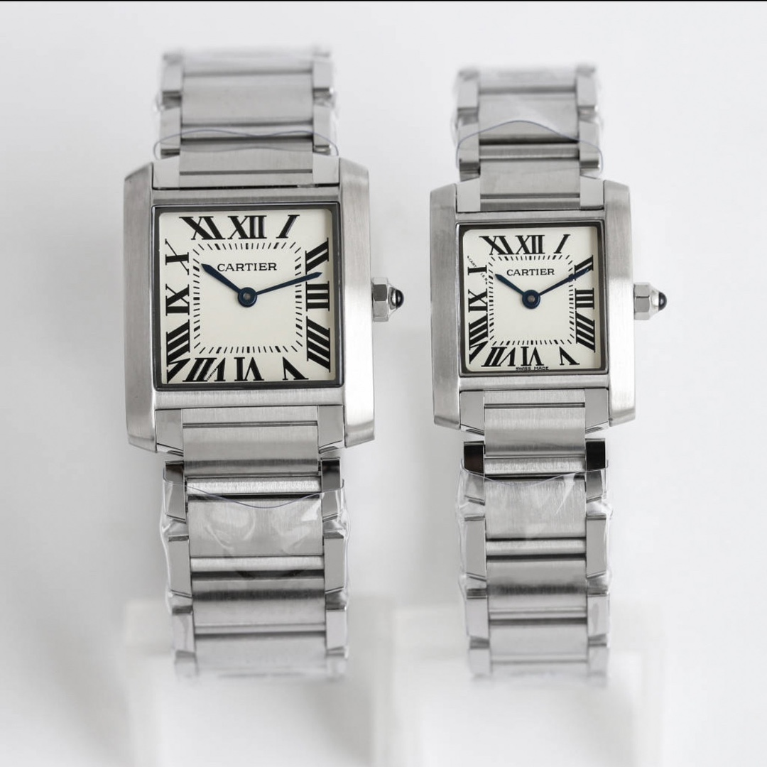 Cartier Tank White Dial Stainless Steel Couple Watch, Quartz Movement
