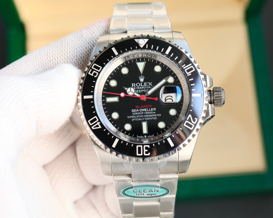 Rolex Sea - Dweller Deepsea 43mm Black Dial Red Accents Ceramic Bezel 904L Stainless Steel Watch, Calibre 3235