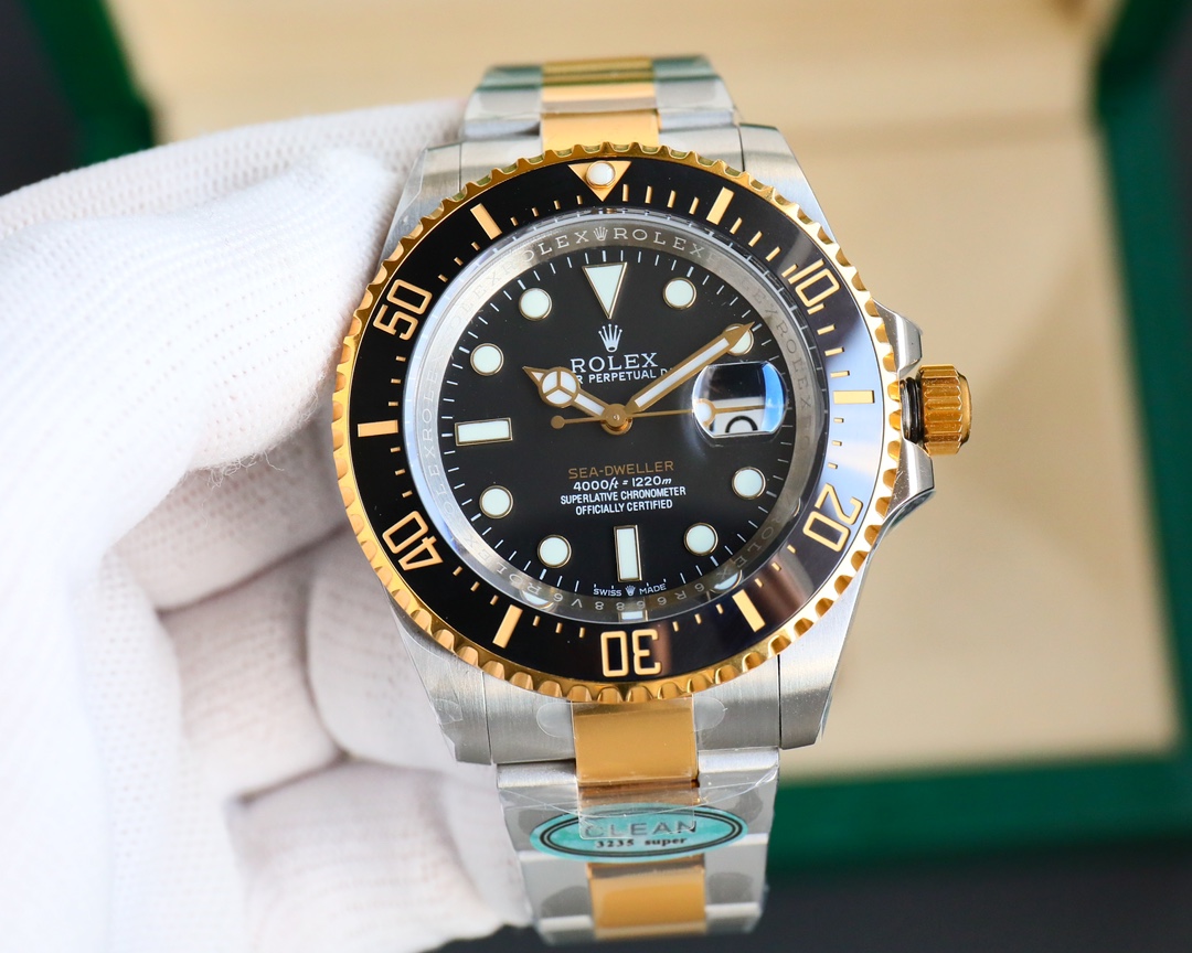 Rolex Sea - Dweller 43mm Black Dial Two - Tone 18K Gold & 904L Steel Ceramic Bezel Watch, Calibre 3235