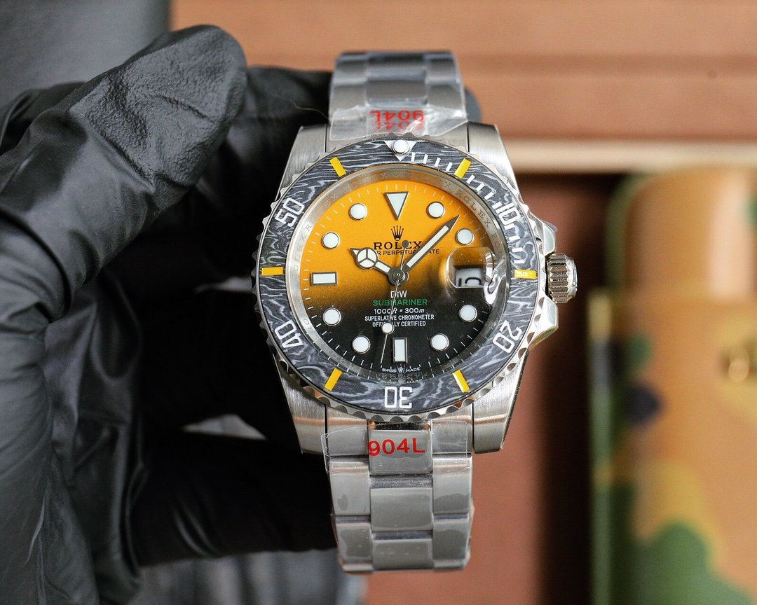 Rolex Submariner 40mm Gradient Orange - Black Dial Forged Carbon Bezel 904L Stainless Steel Watch, Calibre 3235