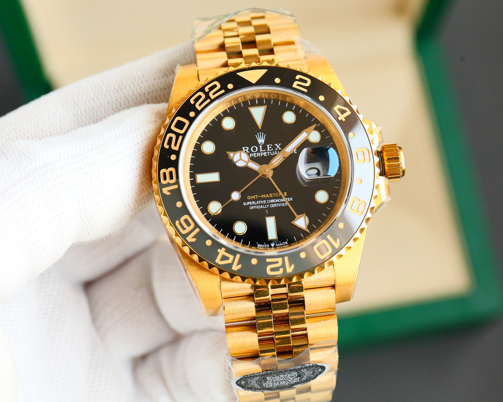 Rolex GMT - Master II 40mm Black Dial 18K Gold Watch, Calibre 3285