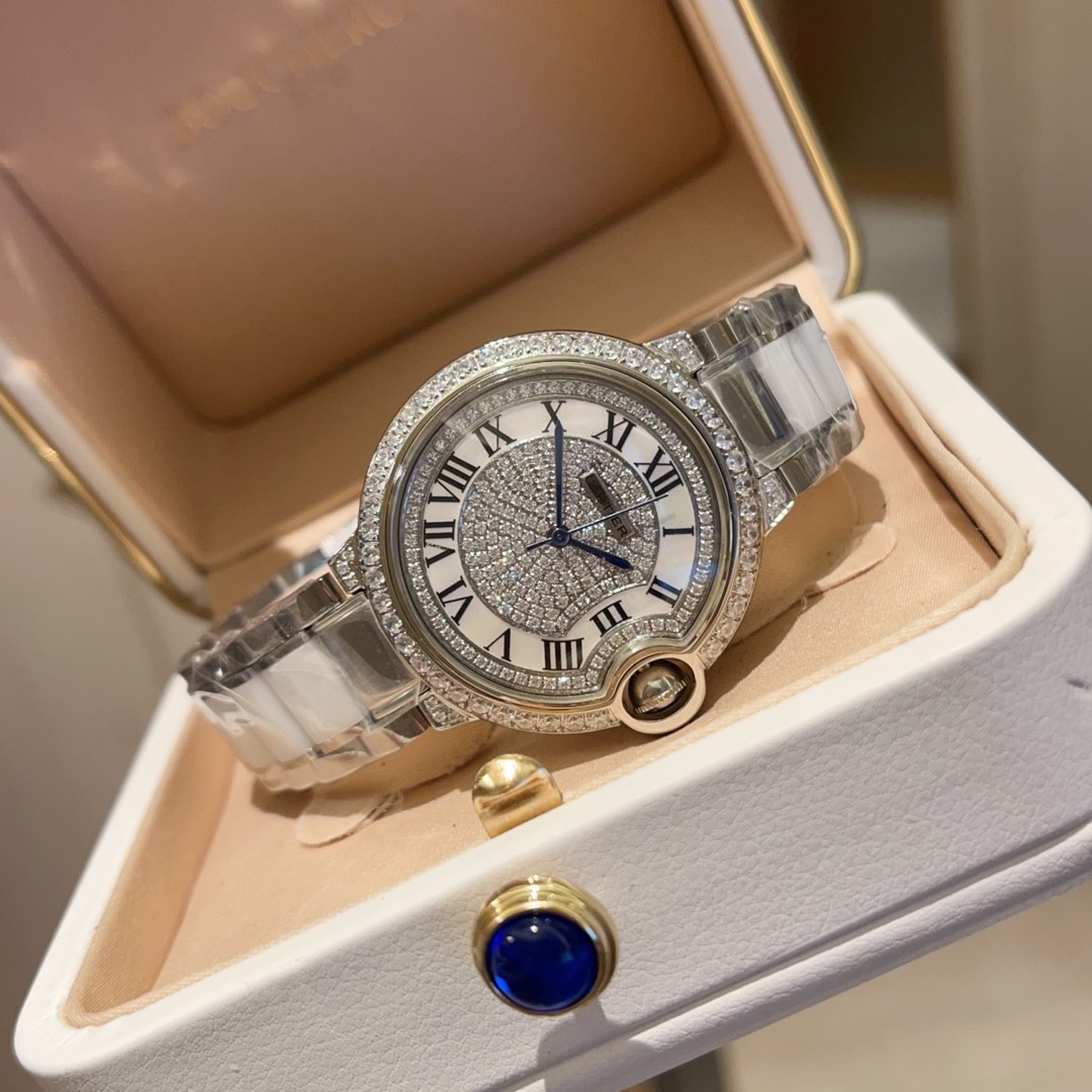 Cartier Ballon Bleu de Cartier 33mm Diamond - Pavé Dial Date Watch, Calibre 076