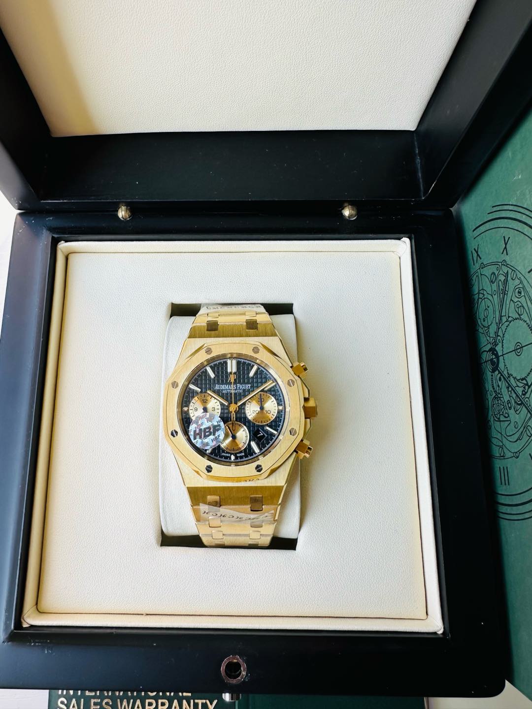 Audemars Piguet Royal Oak Chronograph 41mm Black Tapisserie Dial 18K Gold Watch, Calibre 2385