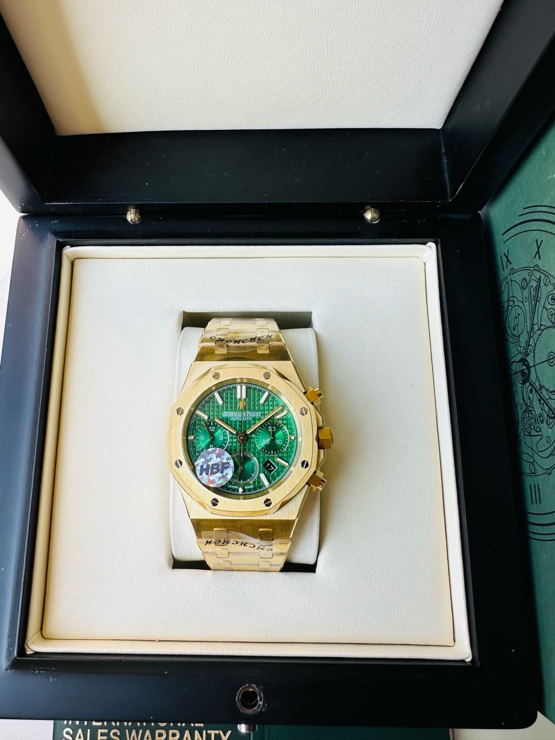 Audemars Piguet Royal Oak Chronograph 41mm Green Tapisserie Dial 18K Gold Watch, Calibre 2385