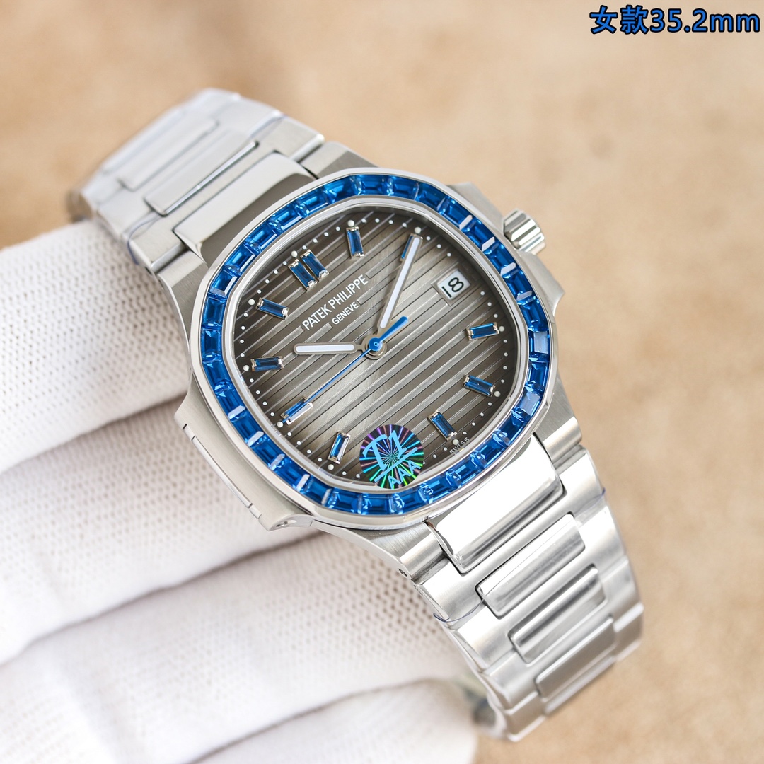 Patek Philippe Nautilus 35.2mm Baguette - Diamond - Set White Dial Watch, Calibre 324 S C