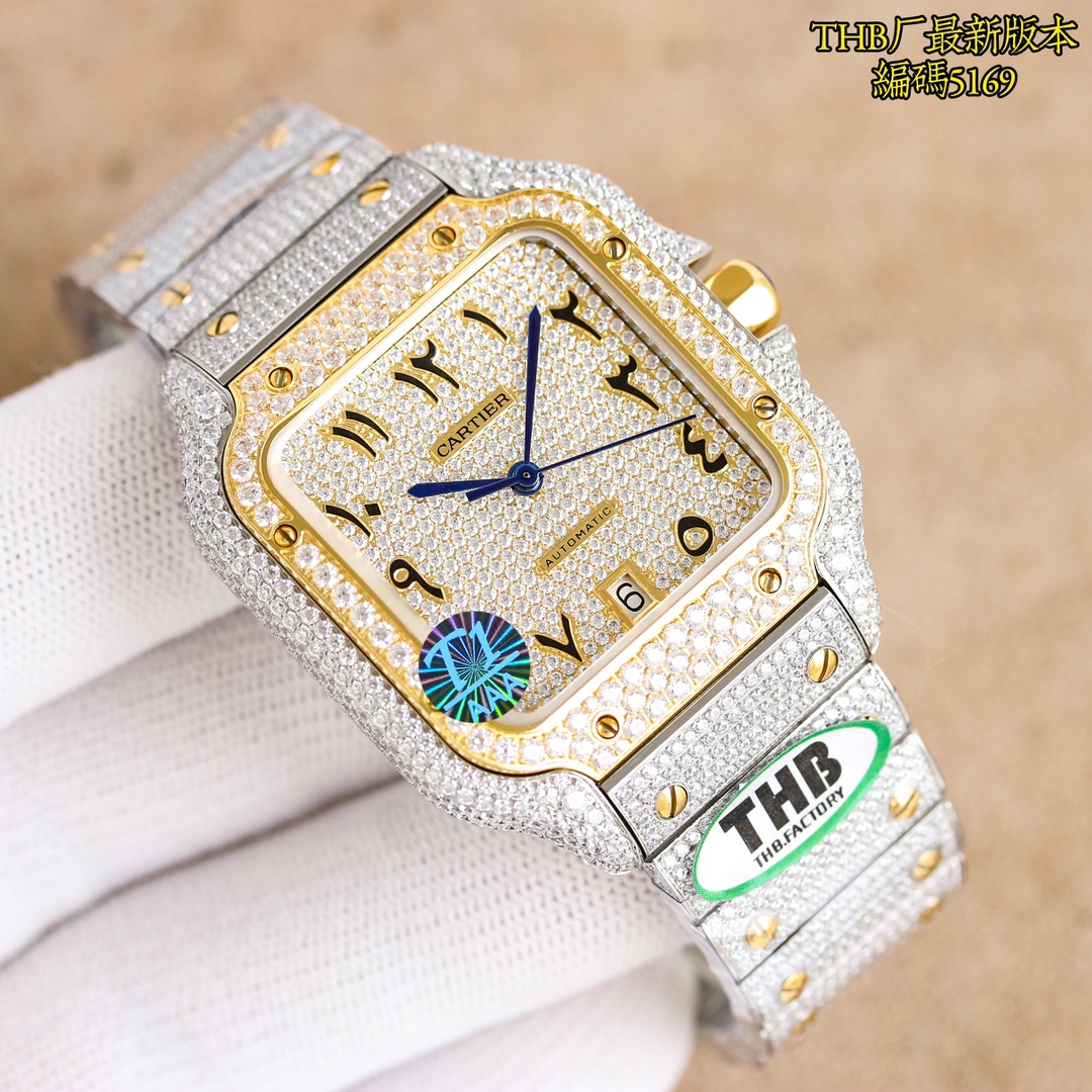 Cartier Santos 40mm Full - Diamond Silver Dial Watch, Calibre 1847 MC