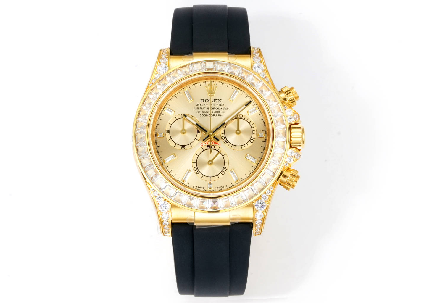 Rolex Daytona 40mm Diamond - Set 18K Gold Rubber Strap Watch, Calibre 4130