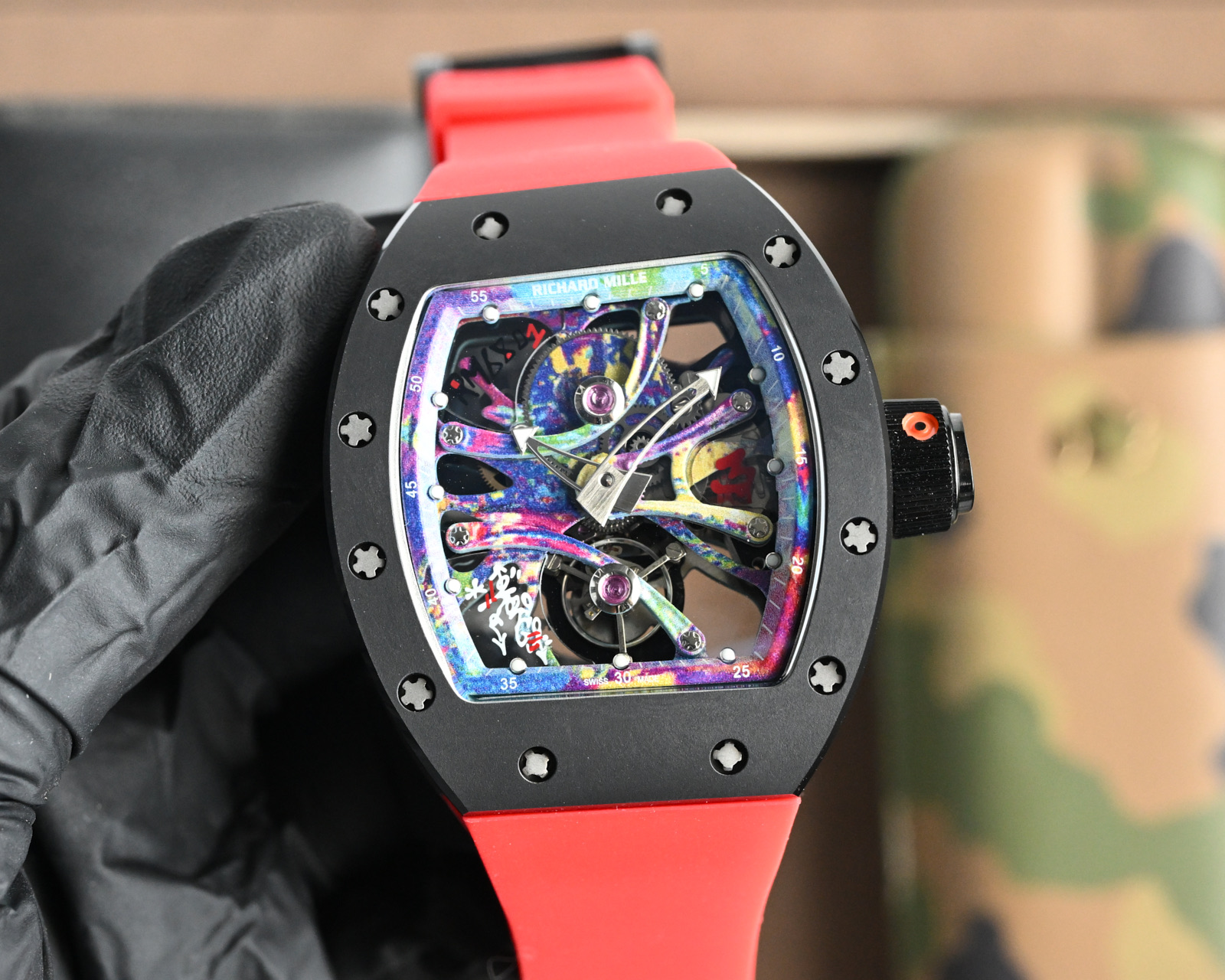 Richard Mille RM 68-01 Tourbillon Cyril Kongo Watch (Black Ceramic Case, Red Rubber Strap)
