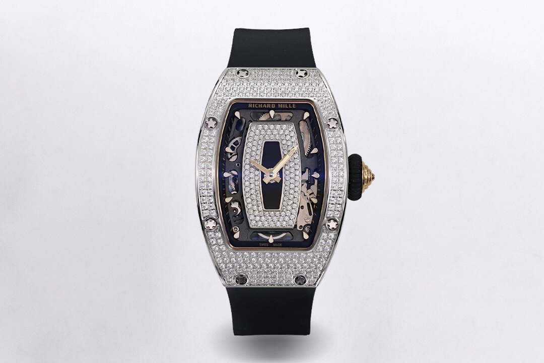 Richard Mille RM 07-01 Diamond - Set White Gold Watch (Black Rubber Strap)