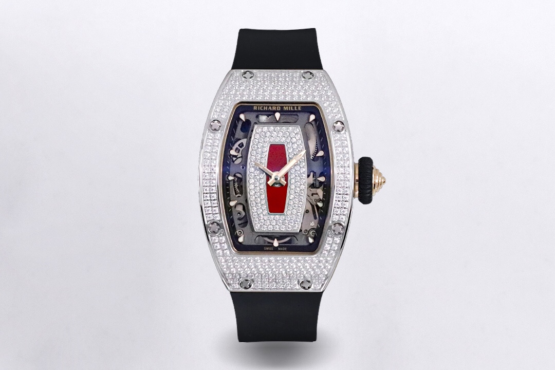 Richard Mille RM 07-01 Diamond - Set White Gold Watch (Black Rubber Strap)