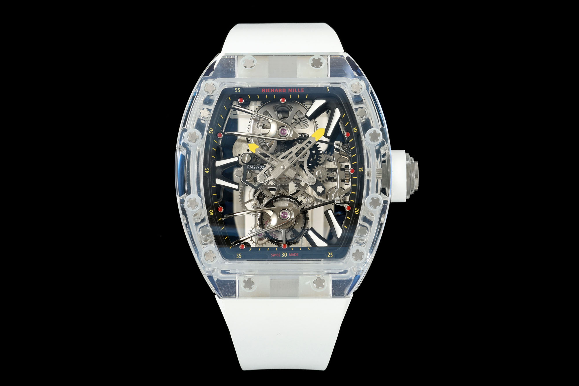 Richard Mille RM 27-05 Tourbillon Watch (Sapphire Crystal Case, White Rubber Strap)