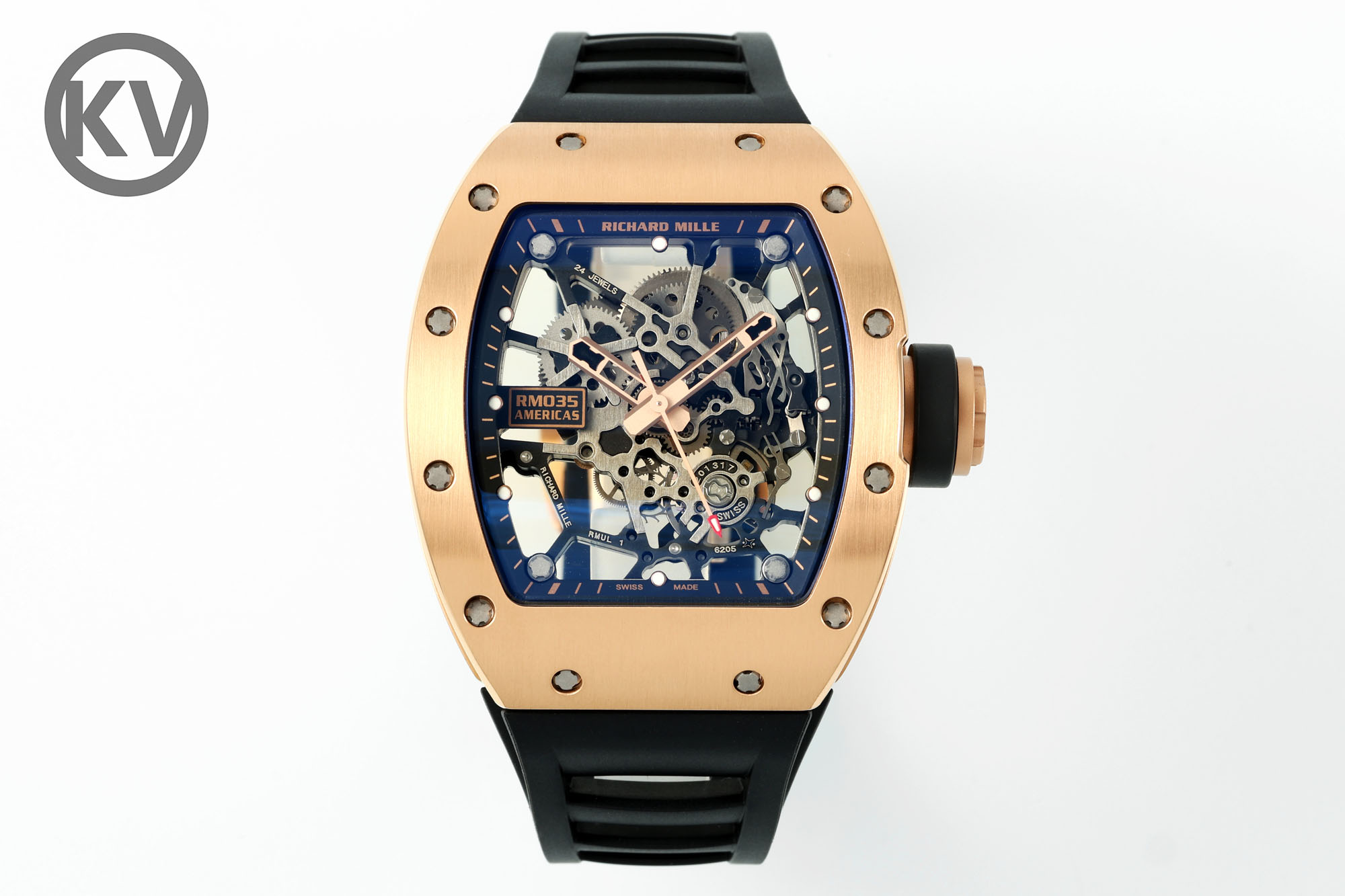 Richard Mille RM 035 Automatic Watch (18K Rose Gold Case, Black Rubber Strap, "AMERICAS" Limited Edition)