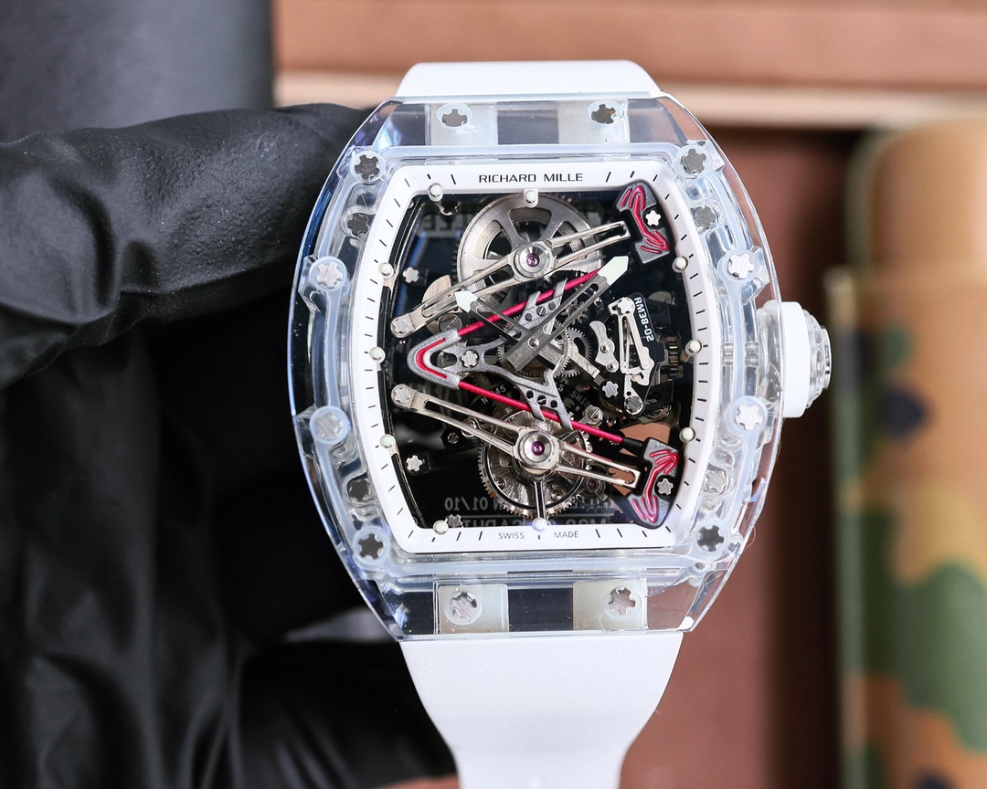 Richard Mille RM 38-02 Tourbillon Watch (Transparent Sapphire Composite Case, White Rubber Strap, Limited Edition 01/70)