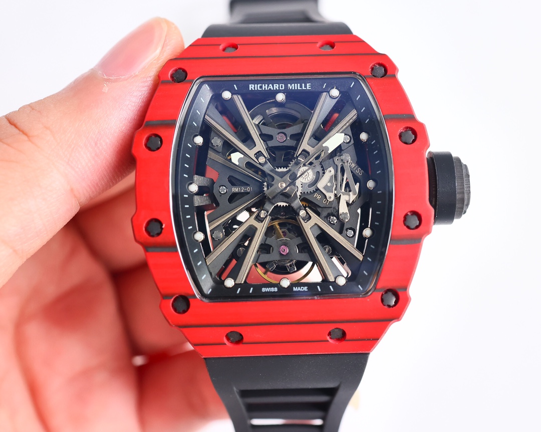 Richard Mille RM 12-01 Tourbillon Watch (Red Quartz TPT Carbon Case, Black Rubber Strap)
