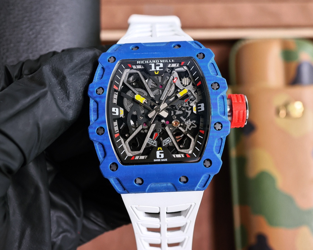 Richard Mille RM 35-03 Rafael Nadal Automatic Watch (Blue NTPT Carbon Case, White Rubber Strap)