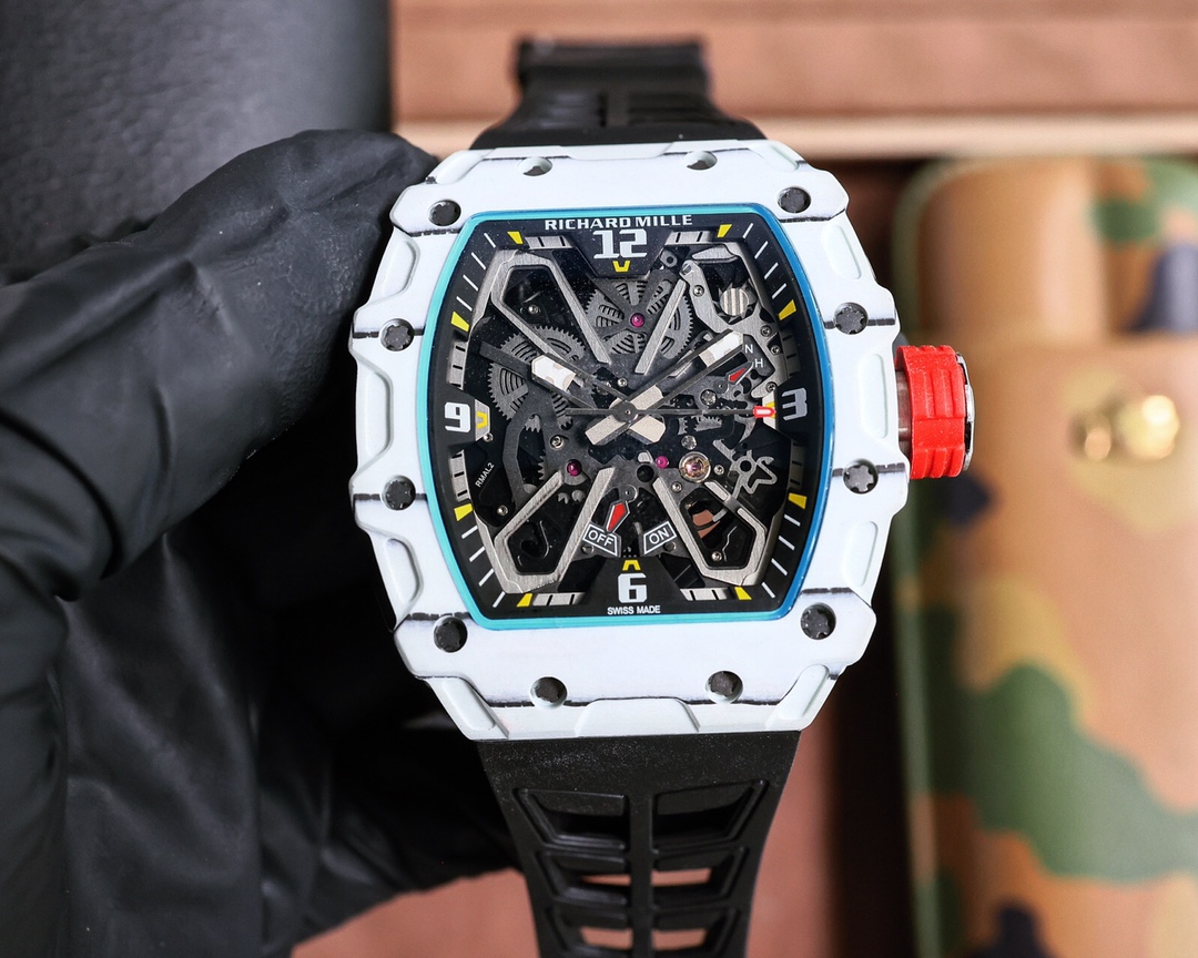 Richard Mille RM 35-03 Rafael Nadal Automatic Watch (White Ceramic with Blue Accents Case, Black Rubber Strap)
