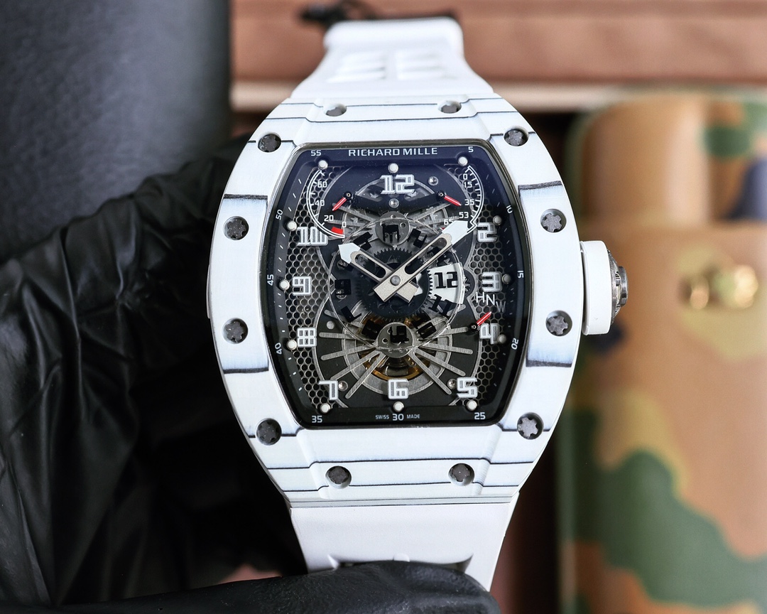 Richard Mille RM 022 Automatic Chronograph Watch (White Ceramic Case, White Rubber Strap)