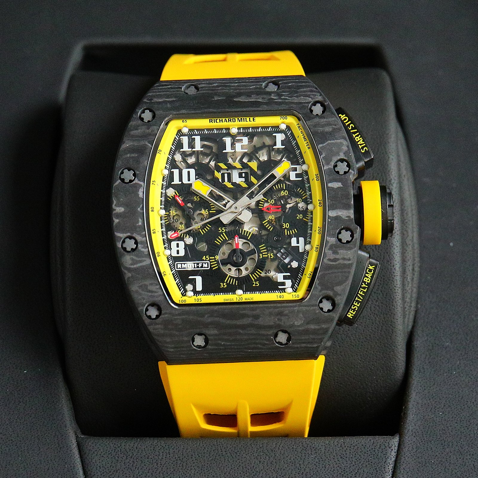 Richard Mille RM 11-03 Automatic Chronograph Watch (NTPT Carbon Case, Yellow Rubber Strap)