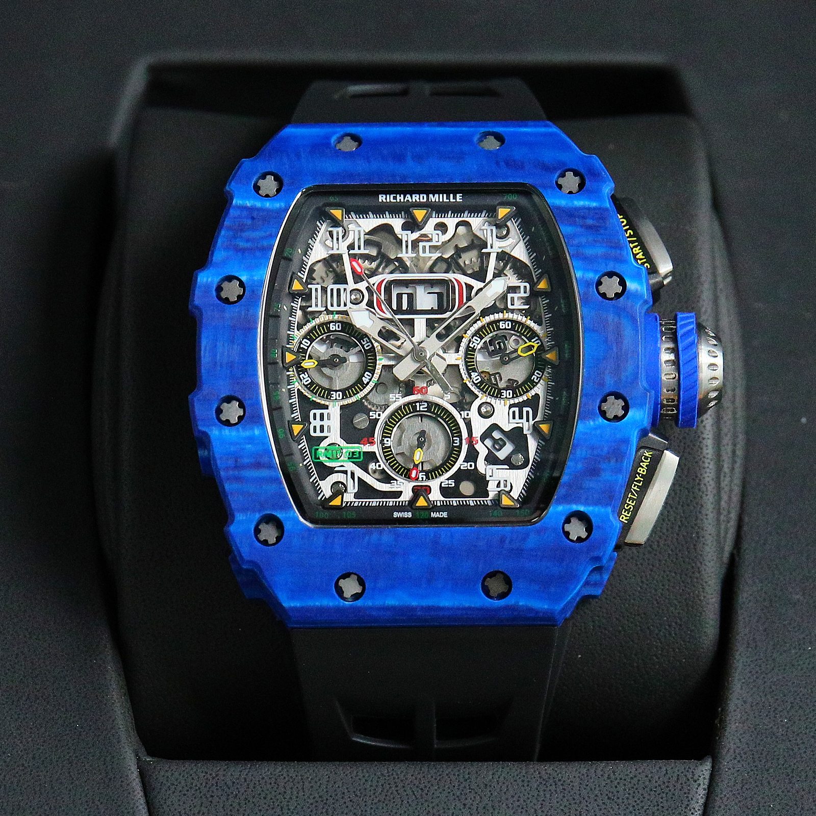 Richard Mille RM11-03 Automatic Chronograph Watch (Blue NTPT Carbon Case, Black Rubber Strap)