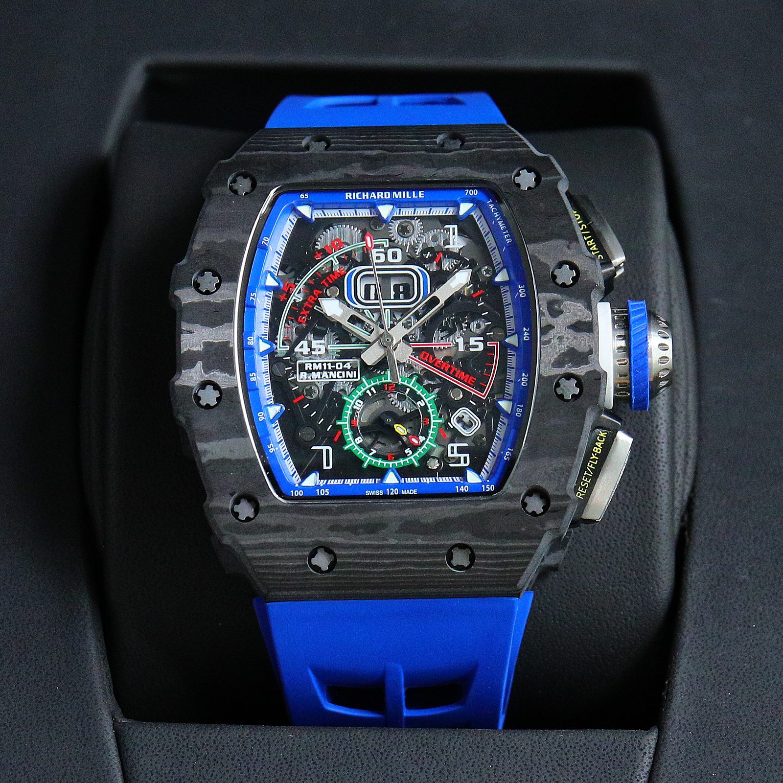 Richard Mille RM11-03 Automatic Chronograph Watch (NTPT Carbon Case, Blue Rubber Strap)