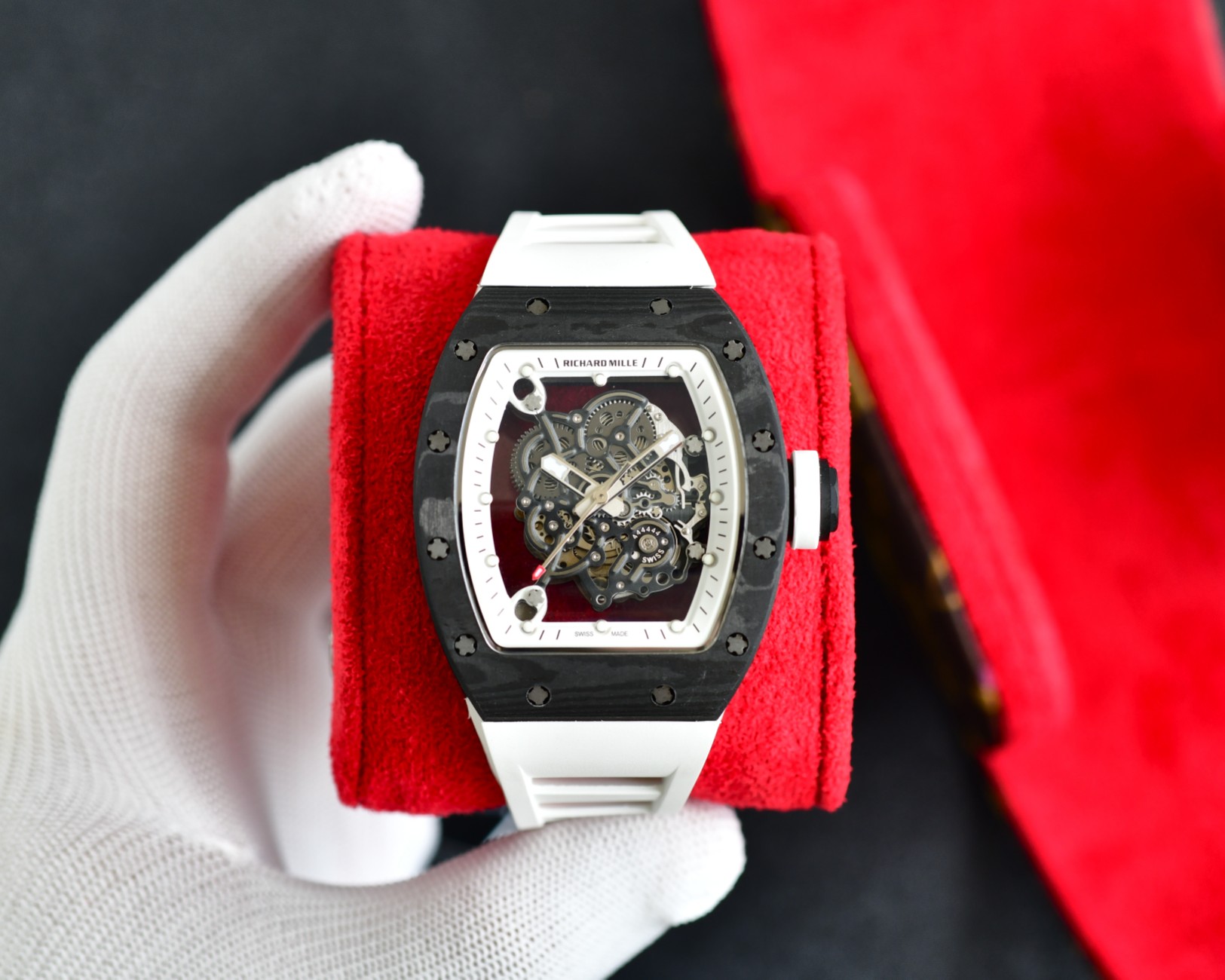 Richard Mille RM055 Bubba Watson Automatic Skeleton Tourbillon Watch (NTPT Carbon Case, White Rubber Strap)