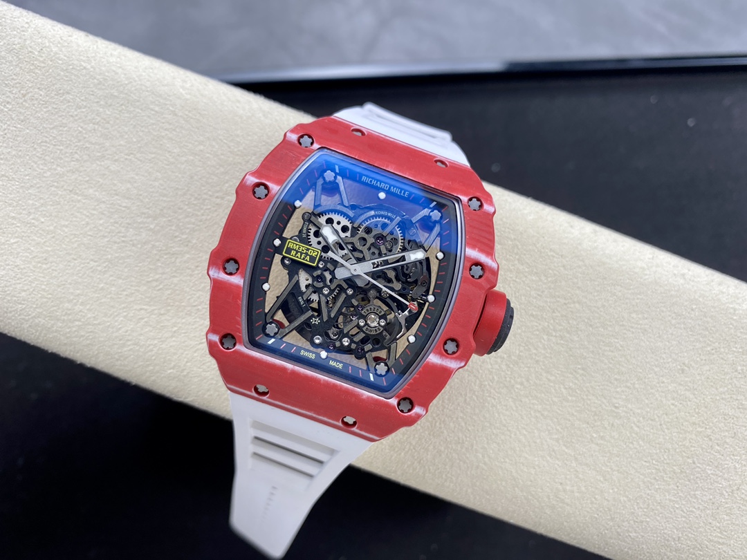Richard Mille RM 35-02 RAFA Automatic Skeleton Watch (Red Ceramic Case, White Rubber Strap)