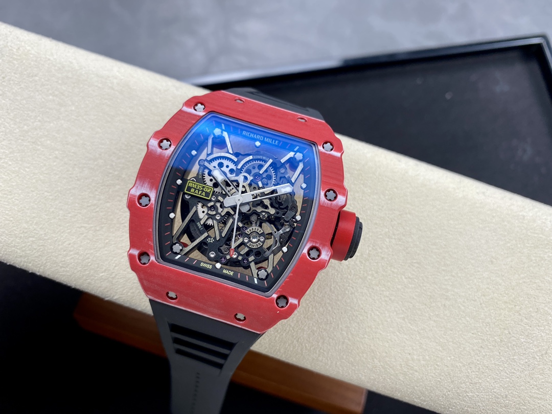 Richard Mille RM 35-02 RAFA Automatic Skeleton Watch (Red Ceramic Case, Black Rubber Strap)