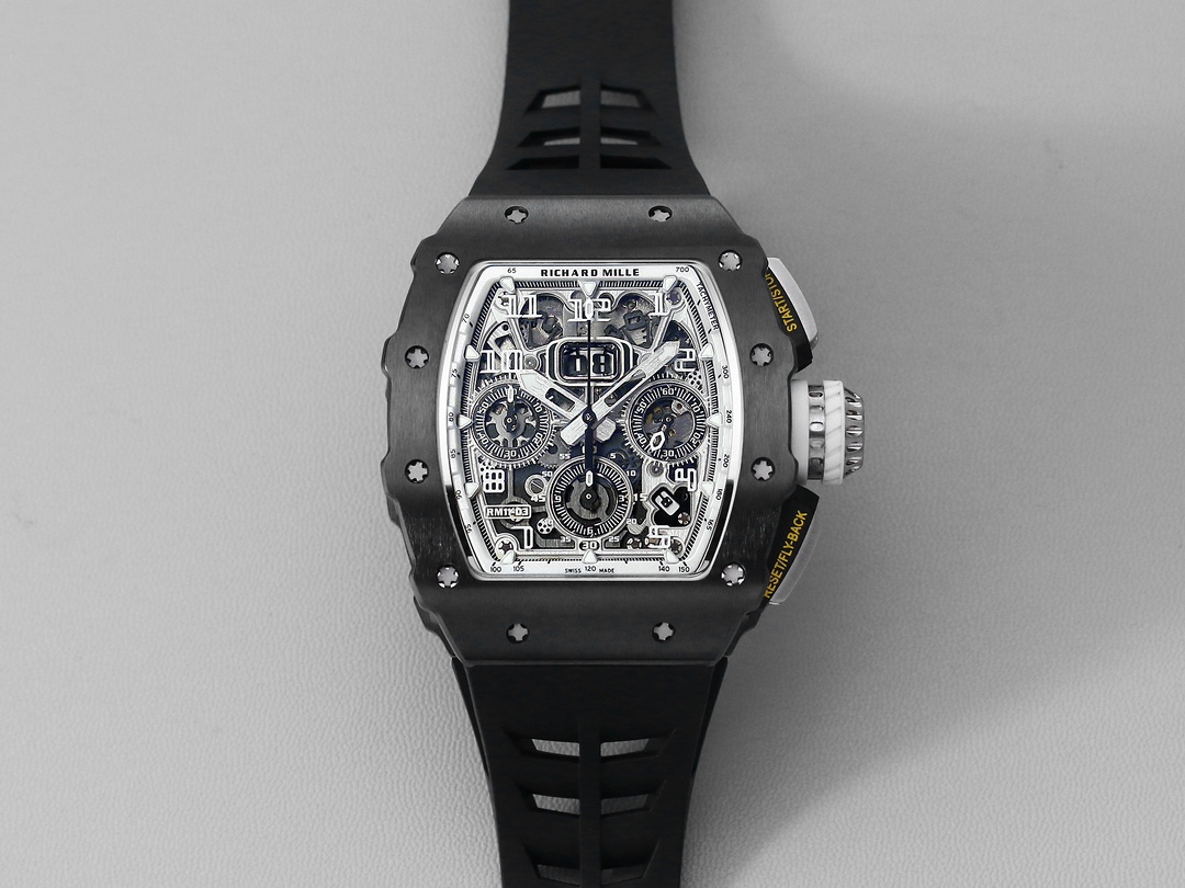 Richard Mille RM 011 Automatic Chronograph Watch (Black Ceramic Case, Black Rubber Strap)