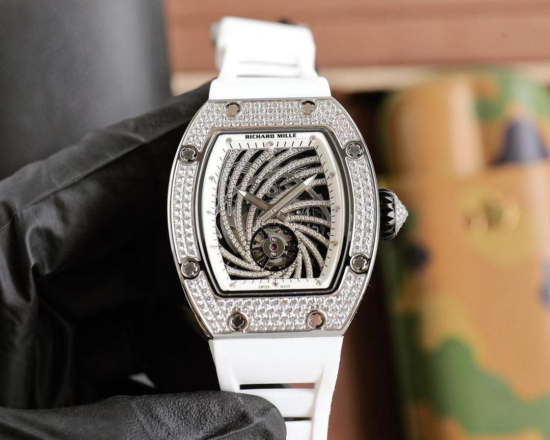Richard Mille RM 51-02 Tourbillon Talisman Watch (Titanium Case with Diamond - Set Bezel, White Rubber Strap)