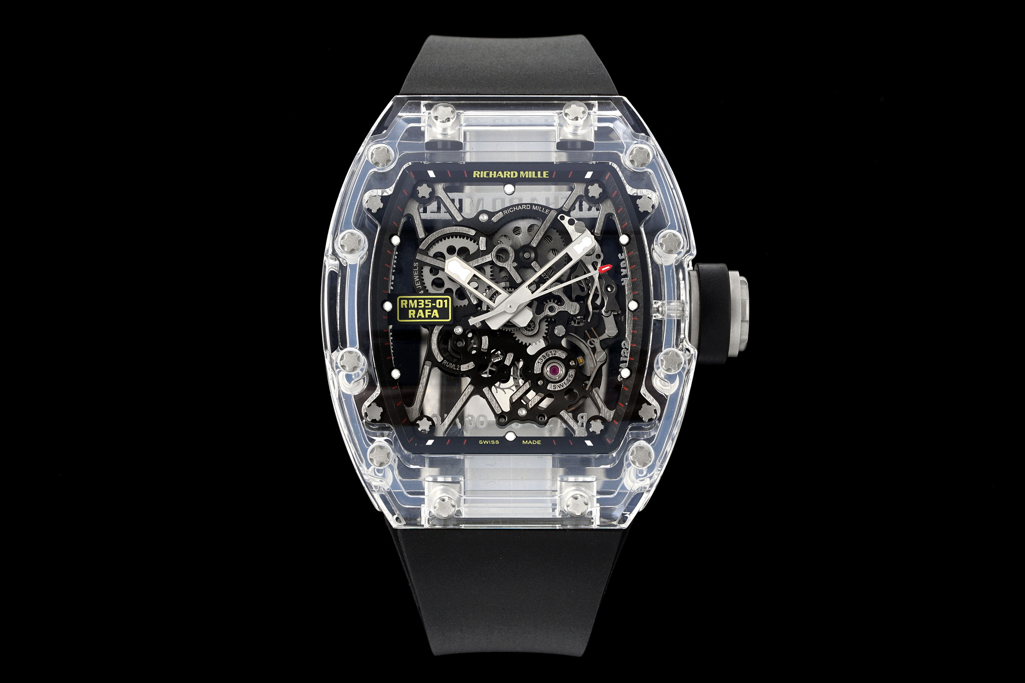 Richard Mille RM 35-01 RAFA Automatic Skeleton Watch (Sapphire Crystal Case, Black Rubber Strap)