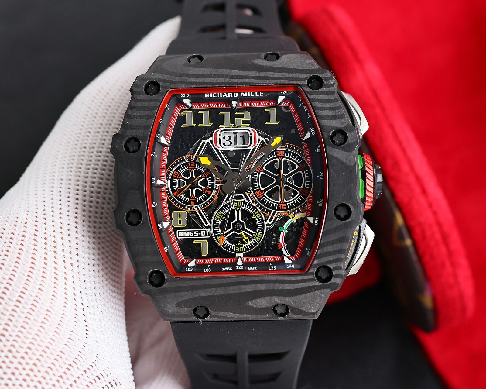 Richard Mille RM 65-01 Chronograph Watch (NTPT Carbon Case, Black Rubber Strap)