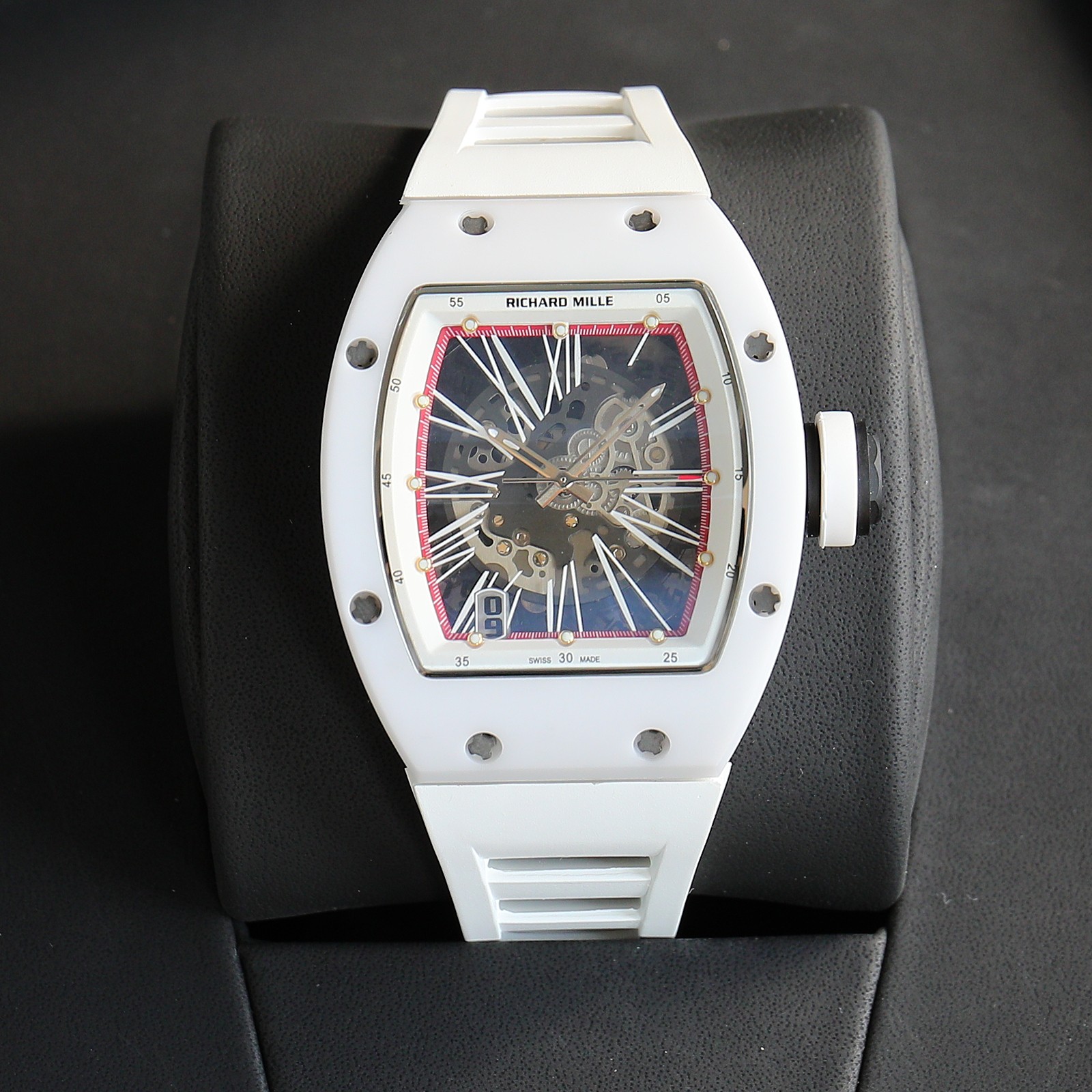 Richard Mille RM 010 Skeleton Automatic Watch (White Ceramic Case, White Rubber Strap, )