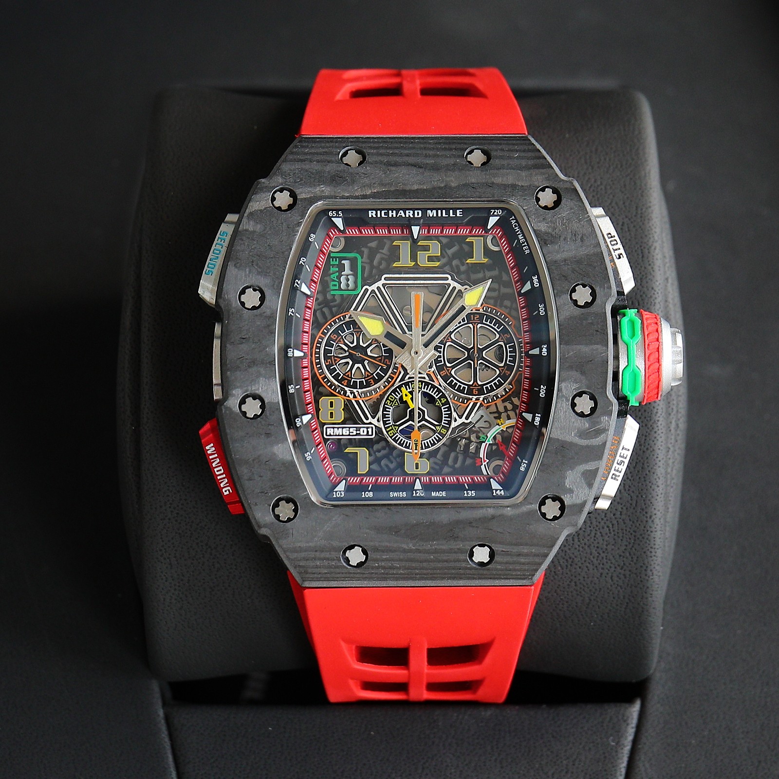 Richard Mille RM 65-01 Chronograph Watch (NTPT Carbon Case, Red Rubber Strap)