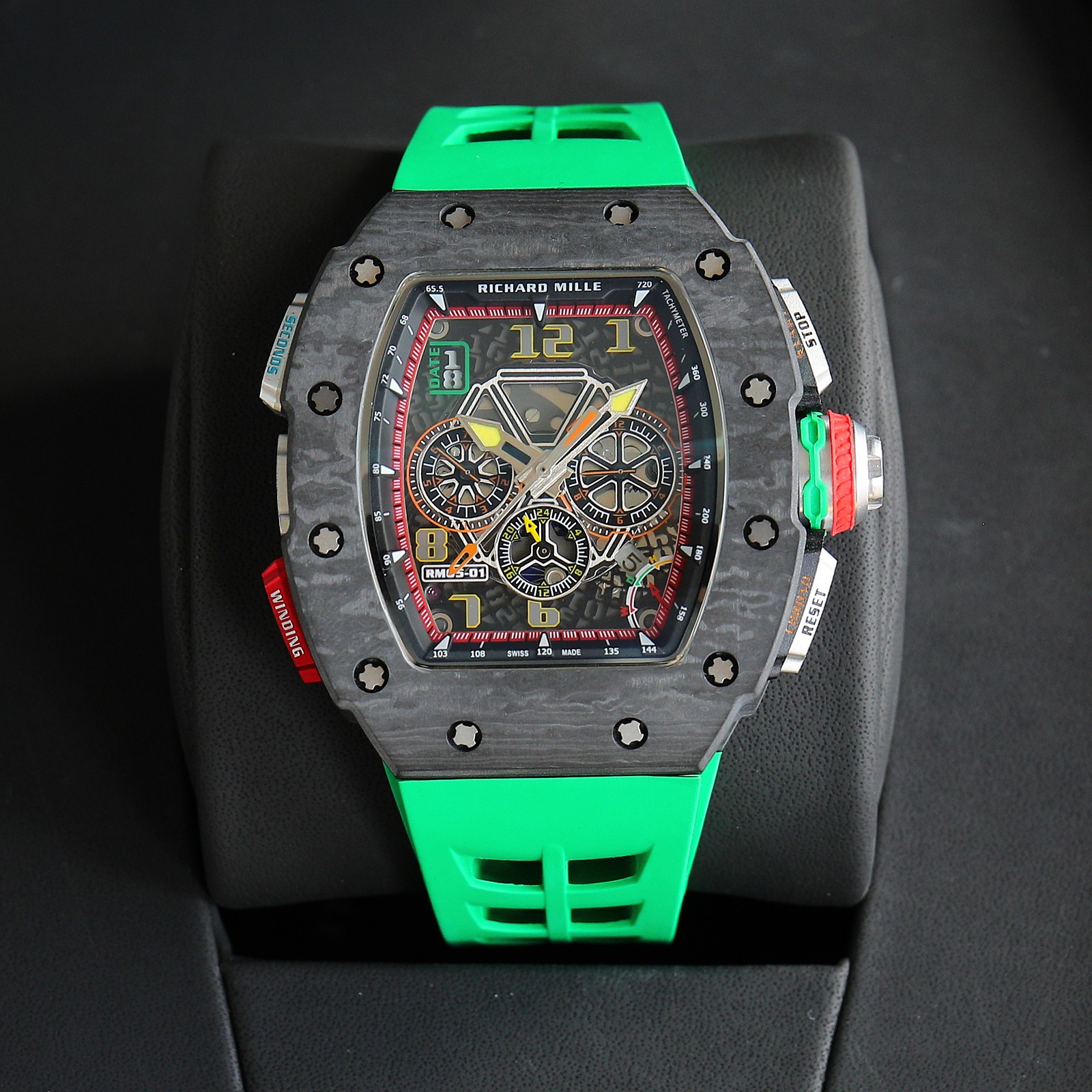 Richard Mille RM 65 - 01 Chronograph Watch (NTPT Carbon Case, Green Rubber Strap)